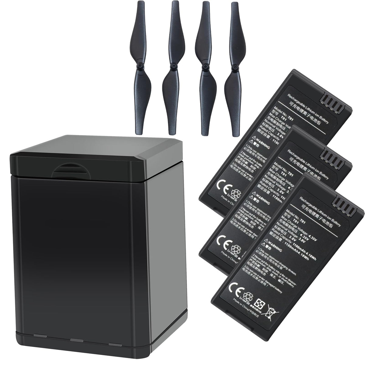 LYONGTECH - Paquete de 3 baterías, cargador y hélices para DJI Ryze Tello, drone Tello EDU, Hub de carga rápida