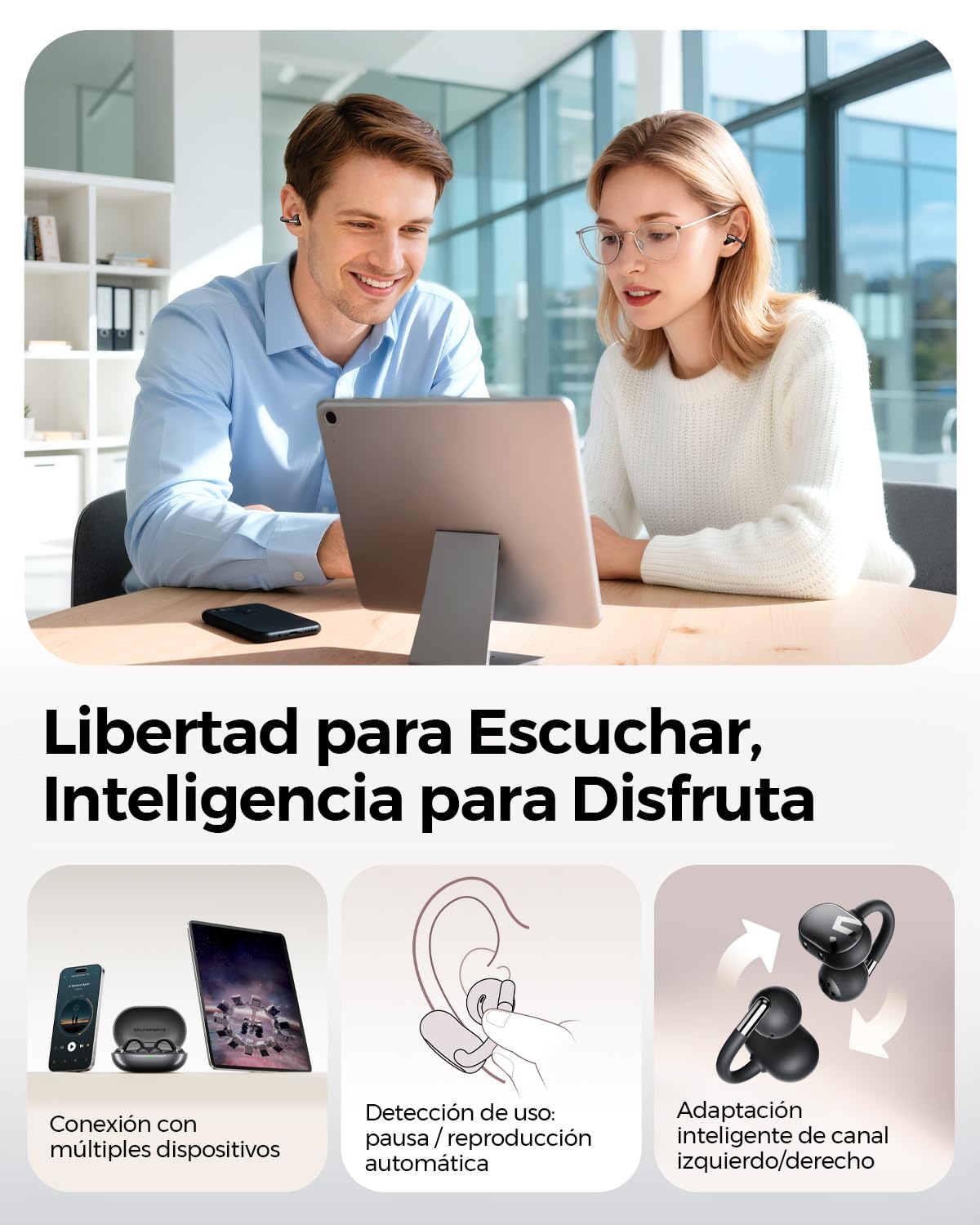 SoundPEATS Clip1 Audífonos Open-Ear Cómodos y Estables, Dolby Audio