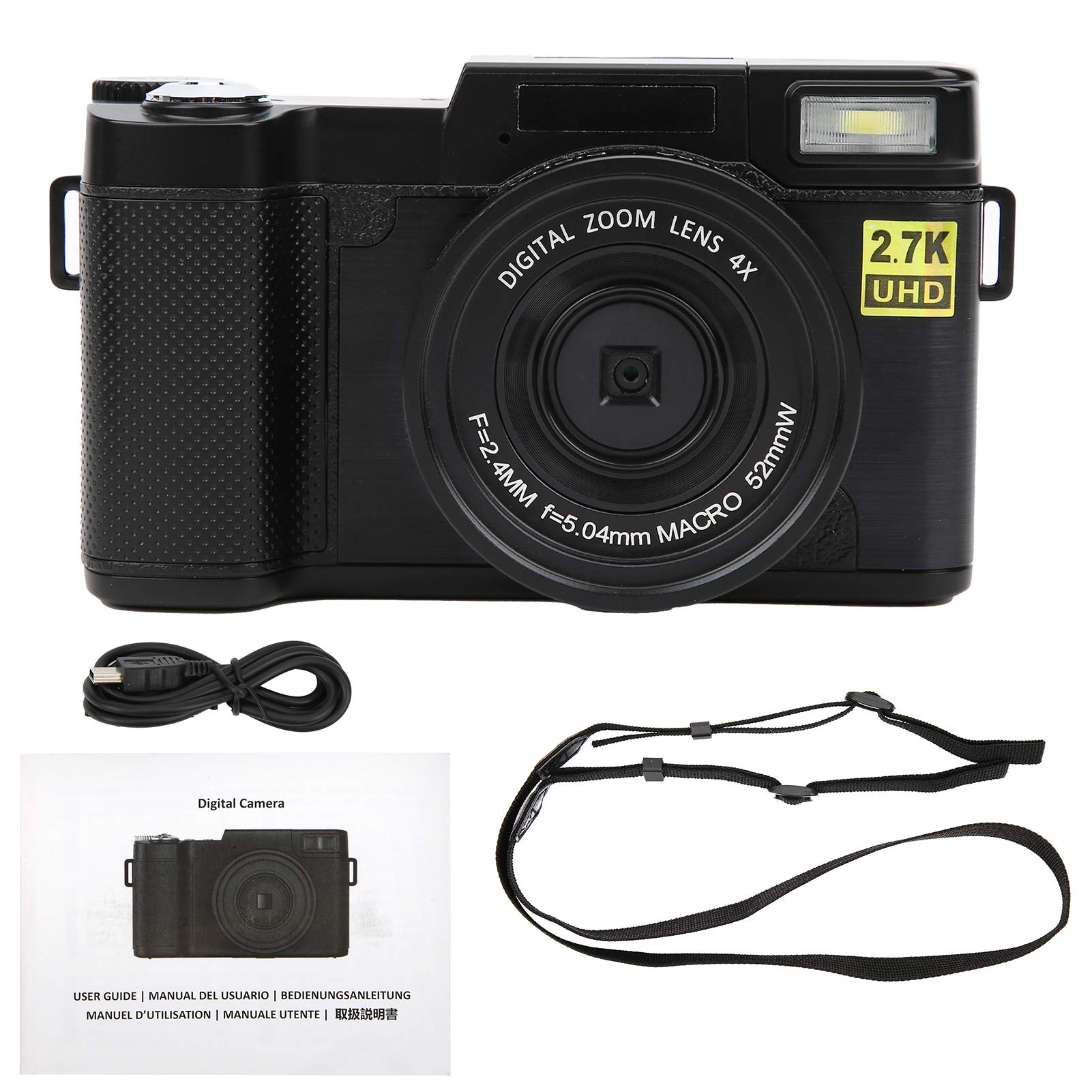 S erounder Cámara Digital SLR, Cámara Vlogging Full HD 2.7K, con Una Pantalla LCD Giratoria de 180 Grados y Giratoria de 3.0 Pulgadas, Cámara HD con Zoom de 48MP, Puerto USB, Batería de 800mAh