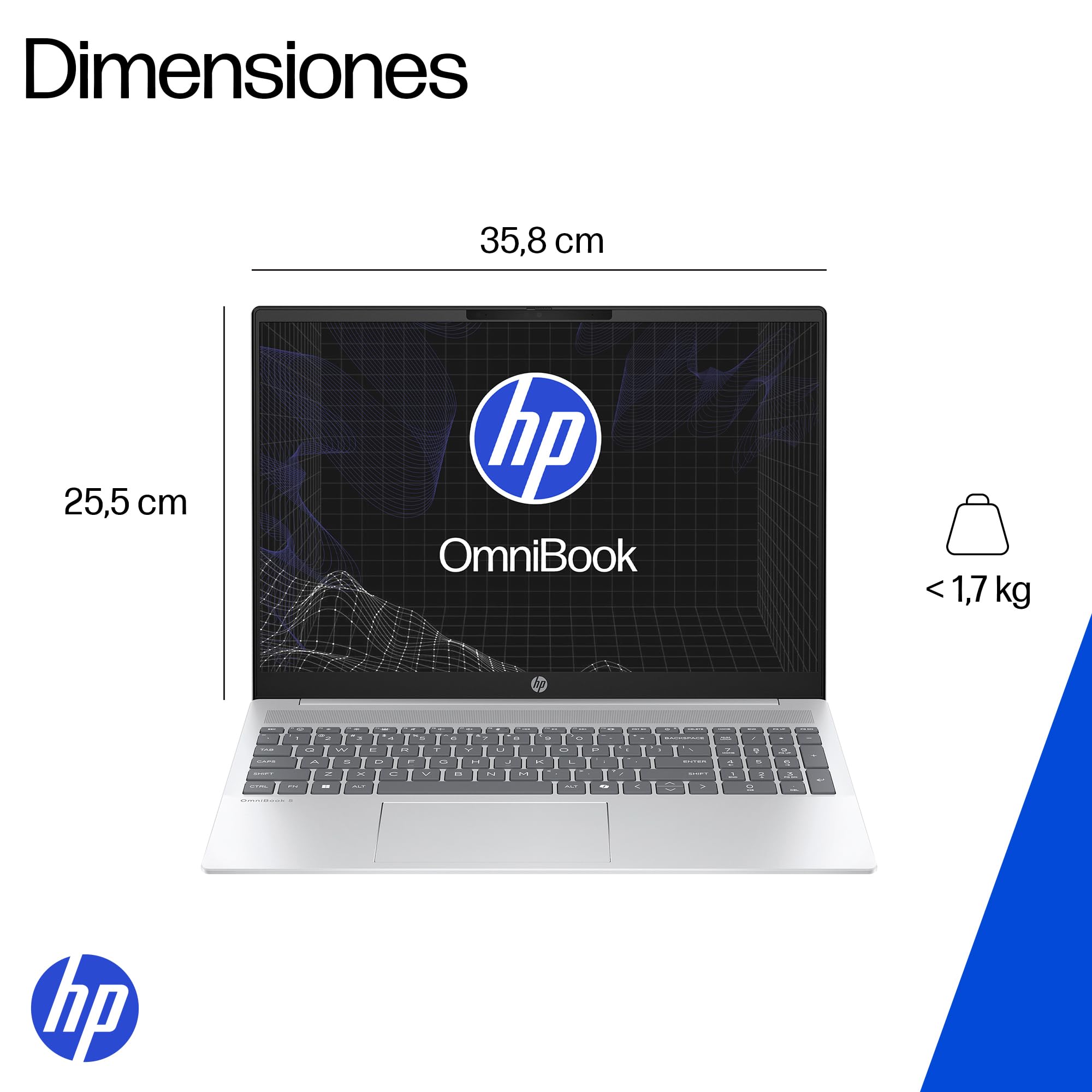 HP Laptop OmniBook 5 AI 16-af1053la, Intel Core Ultra 5, 16GB RAM, 512 GB SSD, 16", Pantalla OLED 2K (1920x1200), Windows 11 Home, Garantía México, Plata