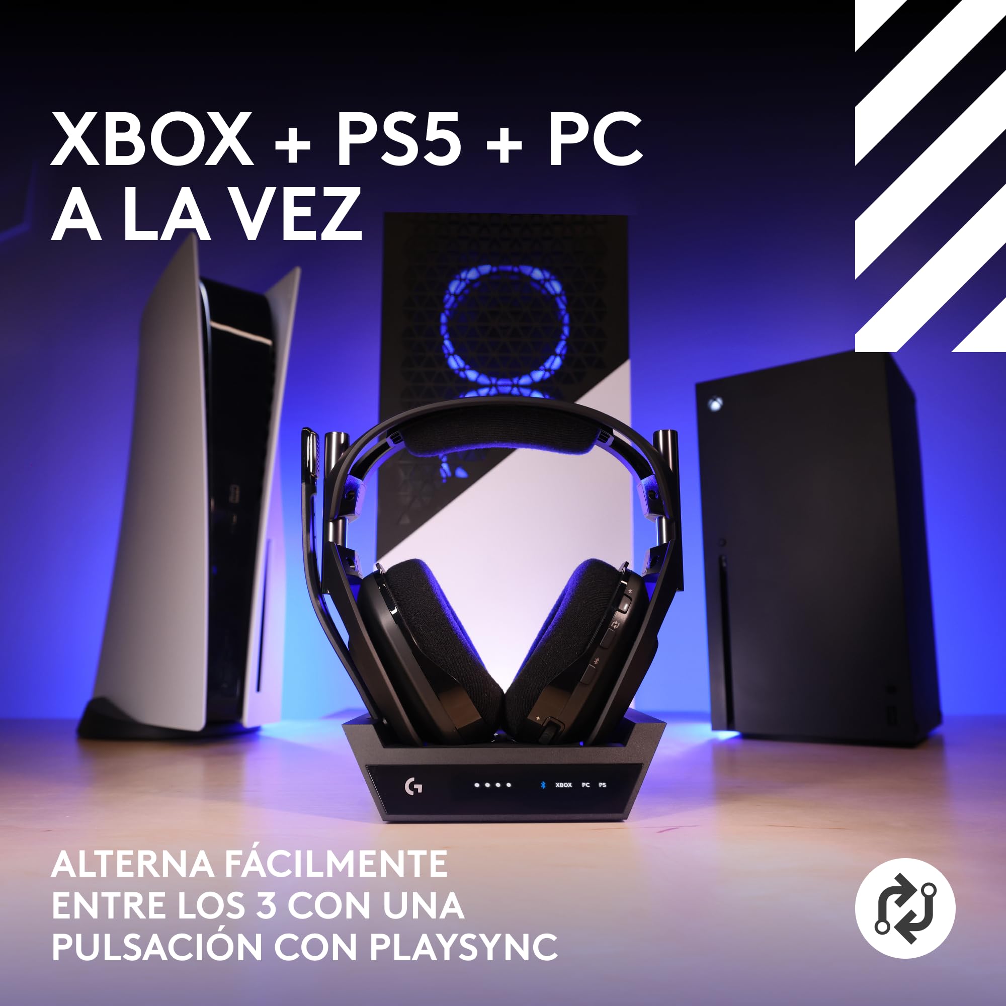 Logitech G Astro A50 X LIGHTSPEED, audífonos inalámbricos para juegos + estación base, PRO-G GRAPHENE, PLAYSYNC en Xbox Series X|S + PS5 + PC/Mac, Bluetooth, paso de HDMI 2.1 - Negro - Windows