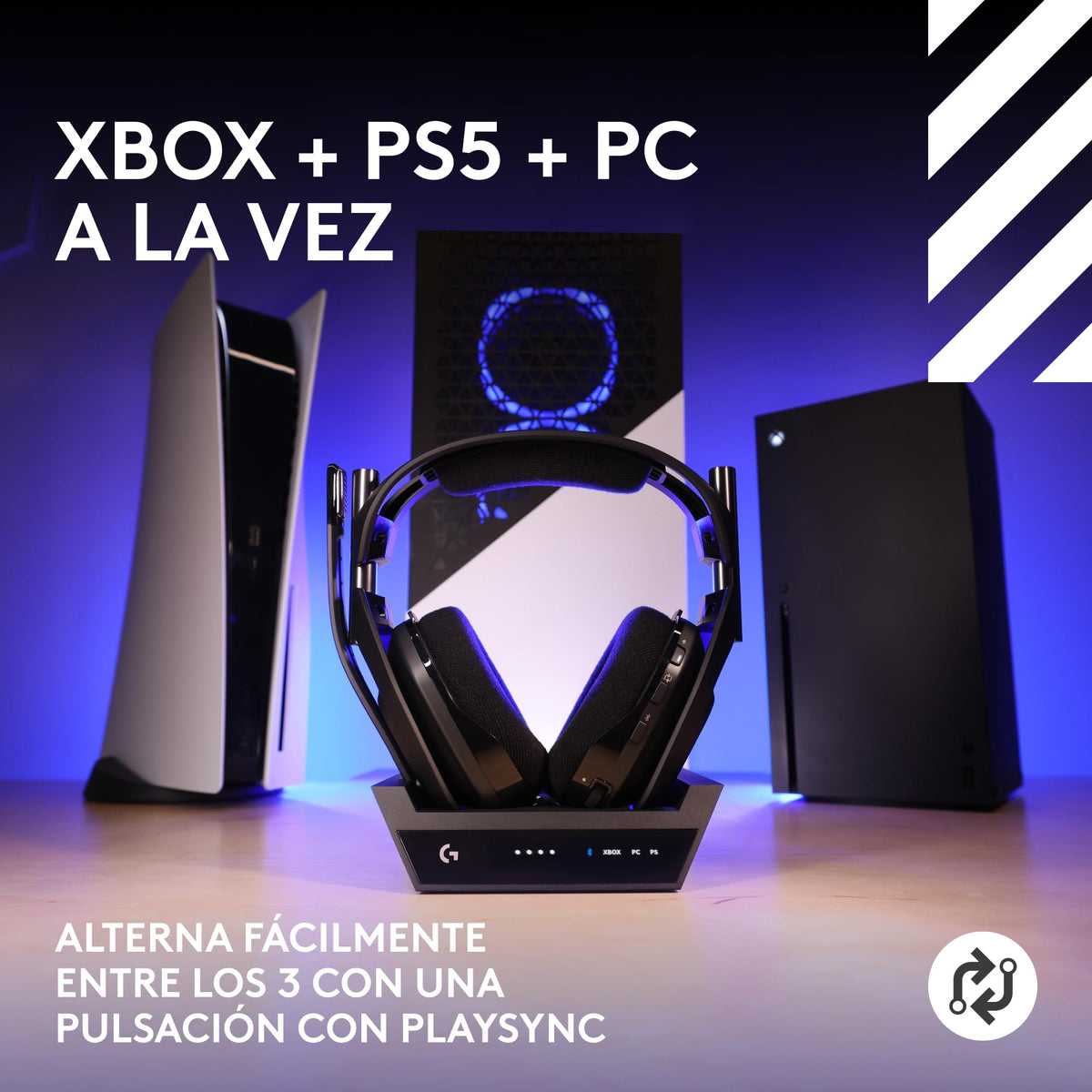Logitech G Astro A50 X LIGHTSPEED, audífonos inalámbricos para juegos + estación base, PRO-G GRAPHENE, PLAYSYNC en Xbox Series X|S + PS5 + PC/Mac, Bluetooth, paso de HDMI 2.1 - Negro - Windows