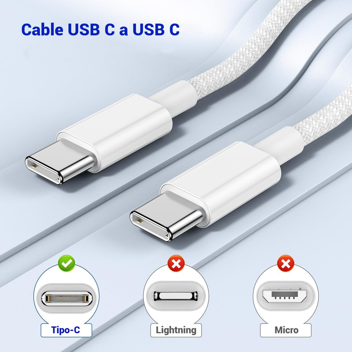Cable USB C para Carga Rápida 2M: Para iPhone 16 15 Serie, 60W Tipo C a USB-C, Adaptador 20V 3A, Compatible con Samsung Galaxy, MacBook Pro, iPad Pro, Google Pixel