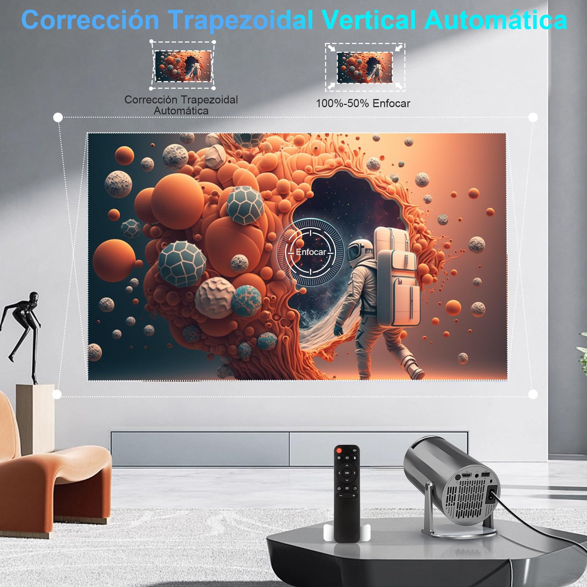 Proyector 4k, Mini Proyector Portatil con Android, Proyectores Inteligente 200 ANSI con WiFi 6 y BT 5.4, Auto Keystone, Pantalla de 200", Giro de 270°, Compatible con HDMI/iOS/Phone/PC/PS【HY300 PRO】