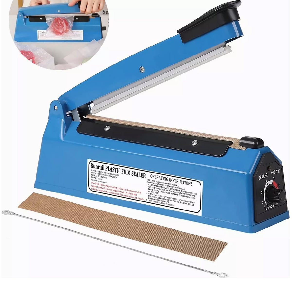 Qzgyoool Sellador de Bolsas, 20CM Sellador de Bolsas Maquina, Máquina de Envasado de Termosellado a Presión Manual para Bolsas de Plástico Almacenamiento Hogar, Sellado, a Prueba de Humedad, etc.