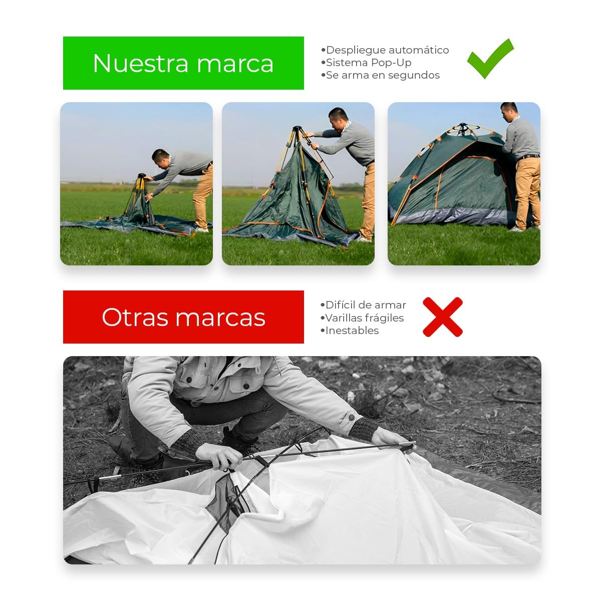 Raganet, Casa de Campaña para 3/4 Personas, Carpa Plegable de 2 Entradas, Tienda de Camping de 180cm X 140cm, Material Impermeable, Armado Sencillo, Bolsa de Almacenamiento