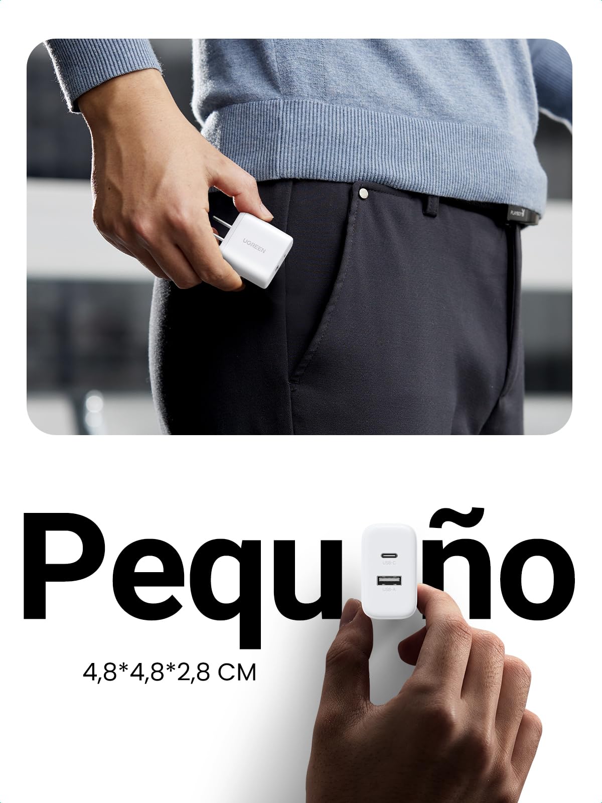 UGREEN 2 Unidades 20W Cargador Tipo USB C Carga Rápida, Rapido PD+QC Dos Puertos Compatible con iPhone 16 15 Pro Max, 14, 13, 12, iPad, Galaxy S24, S23, Pixel 9