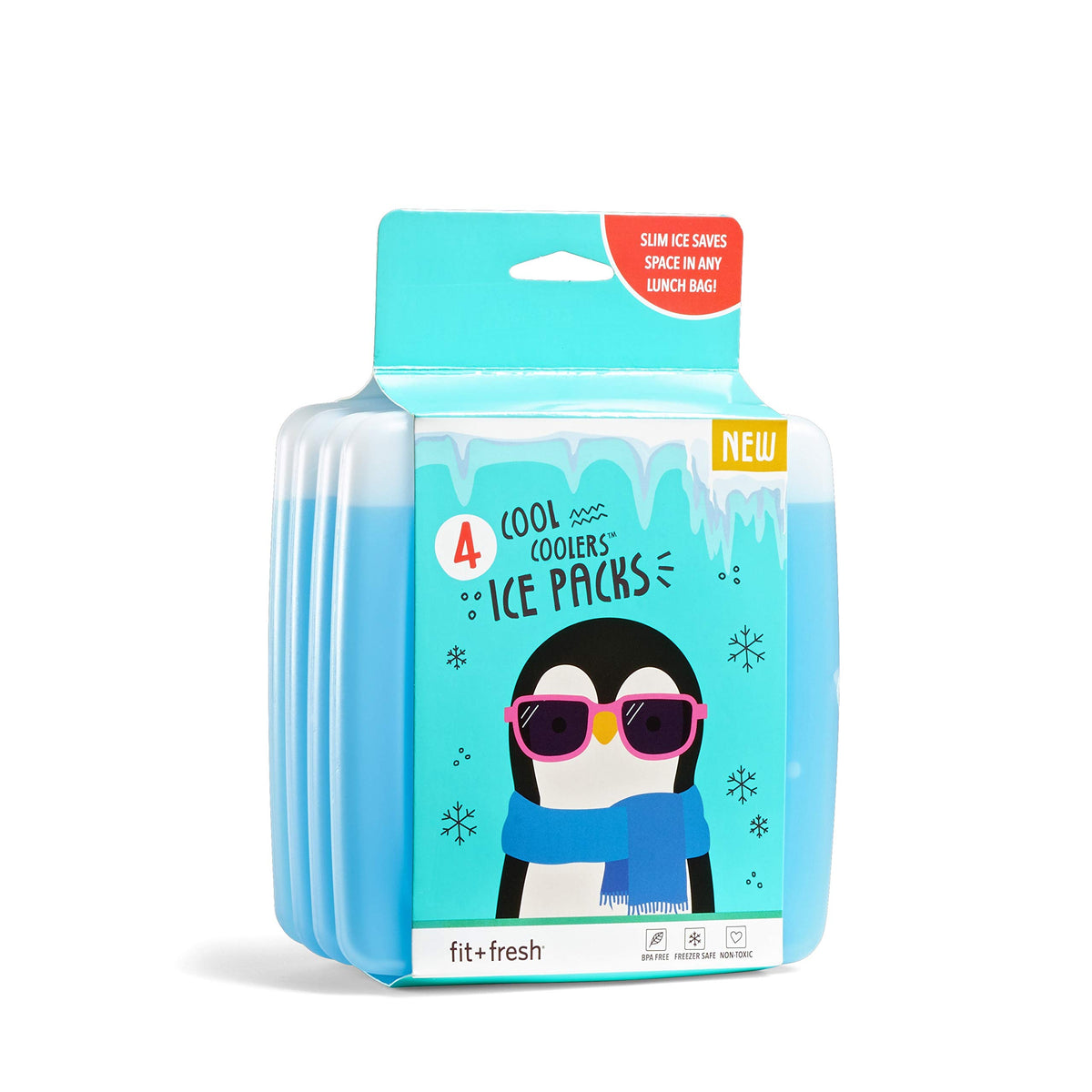 Fit & Fresh Cool Coolers Paquetes de hielo delgados y reutilizables para loncheras y hieleras, Azul, 1 Set of 4 Ice Packs, 1