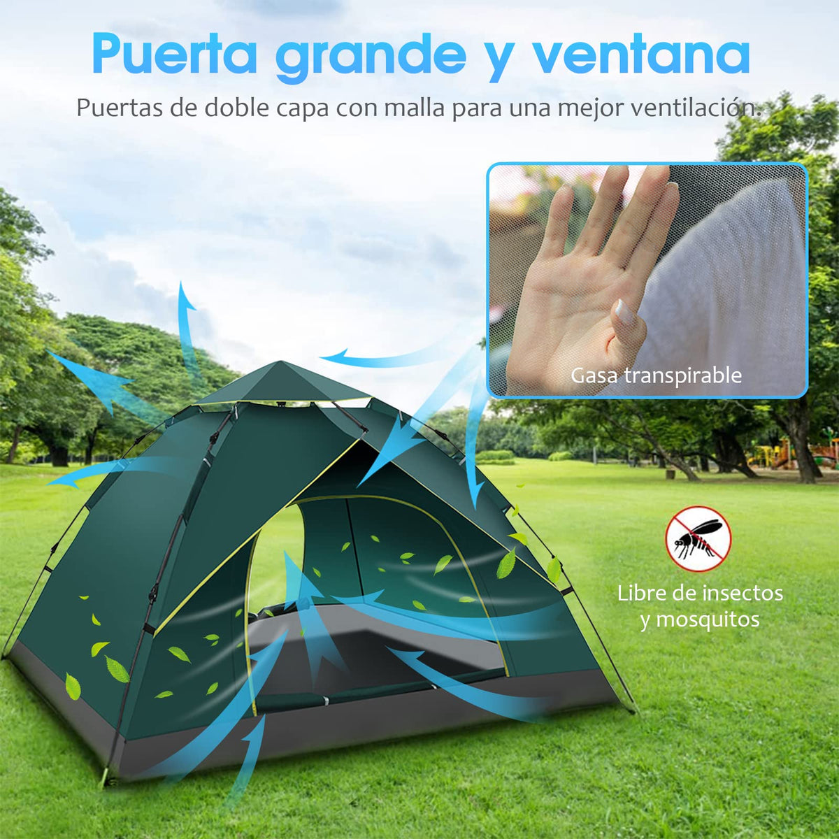 AVEDISANTE Casa de Campaña 3/4 Personas, Tienda de Campaña de 2 Entradas, Pop Up Portátil Camping, Impermeable y Transpirable,Armado Sencillo, Portátil Camping （200cm X 135cm）