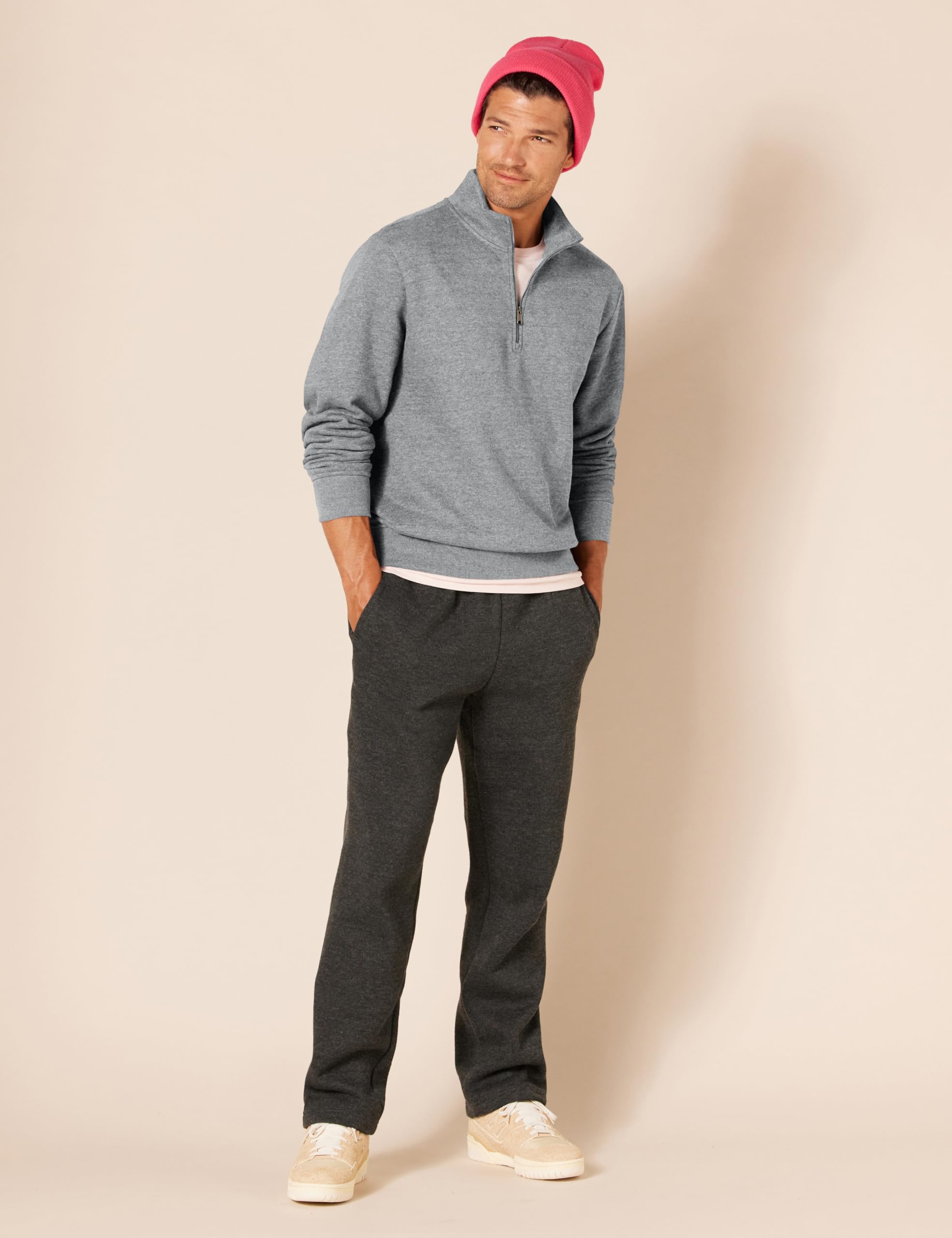 Amazon Essentials - Sudadera de forro polar de manga larga con cremallera de un cuarto, color gris medio jaspeado, talla XG