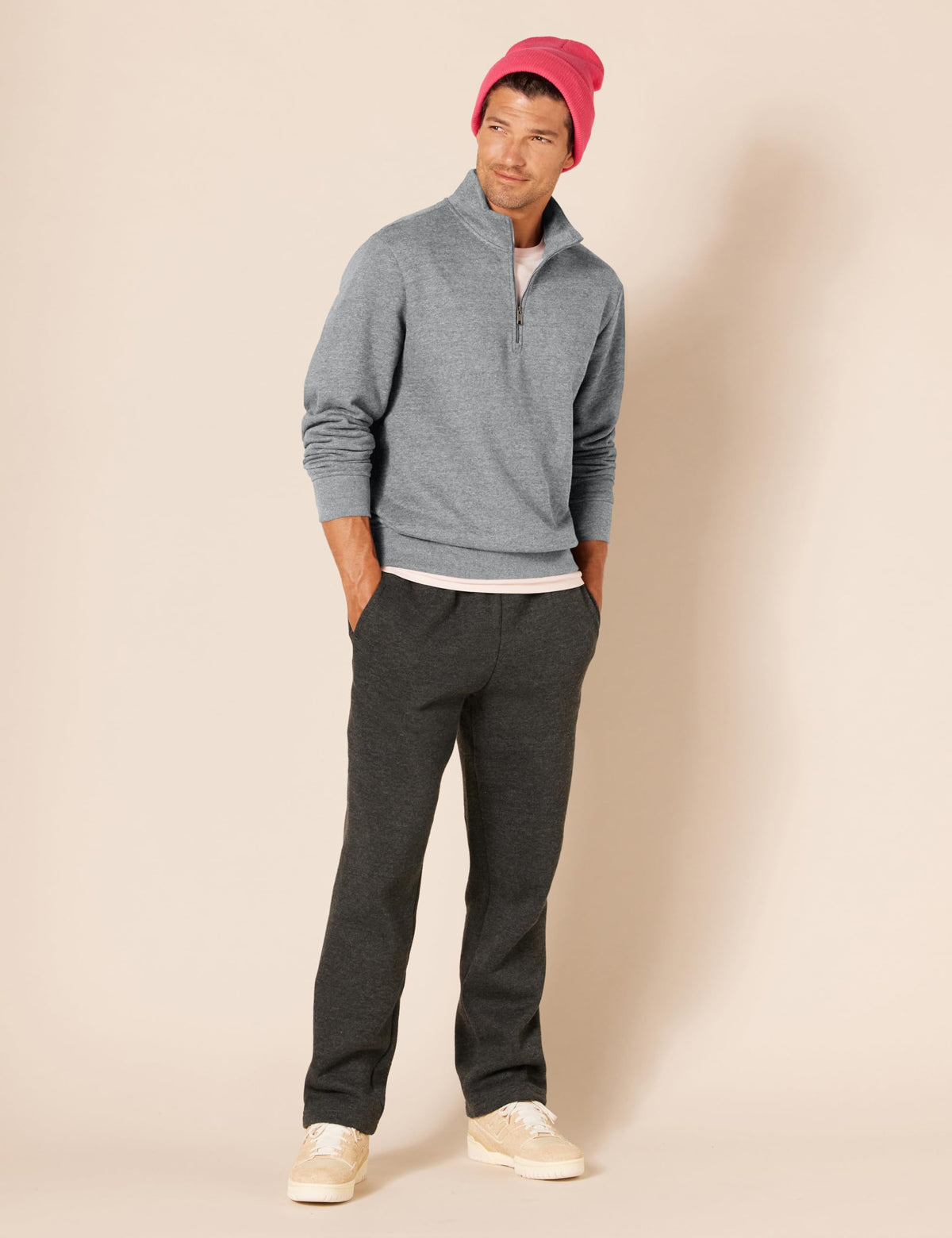Amazon Essentials - Sudadera de forro polar de manga larga con cremallera de un cuarto, color gris medio jaspeado, talla XG