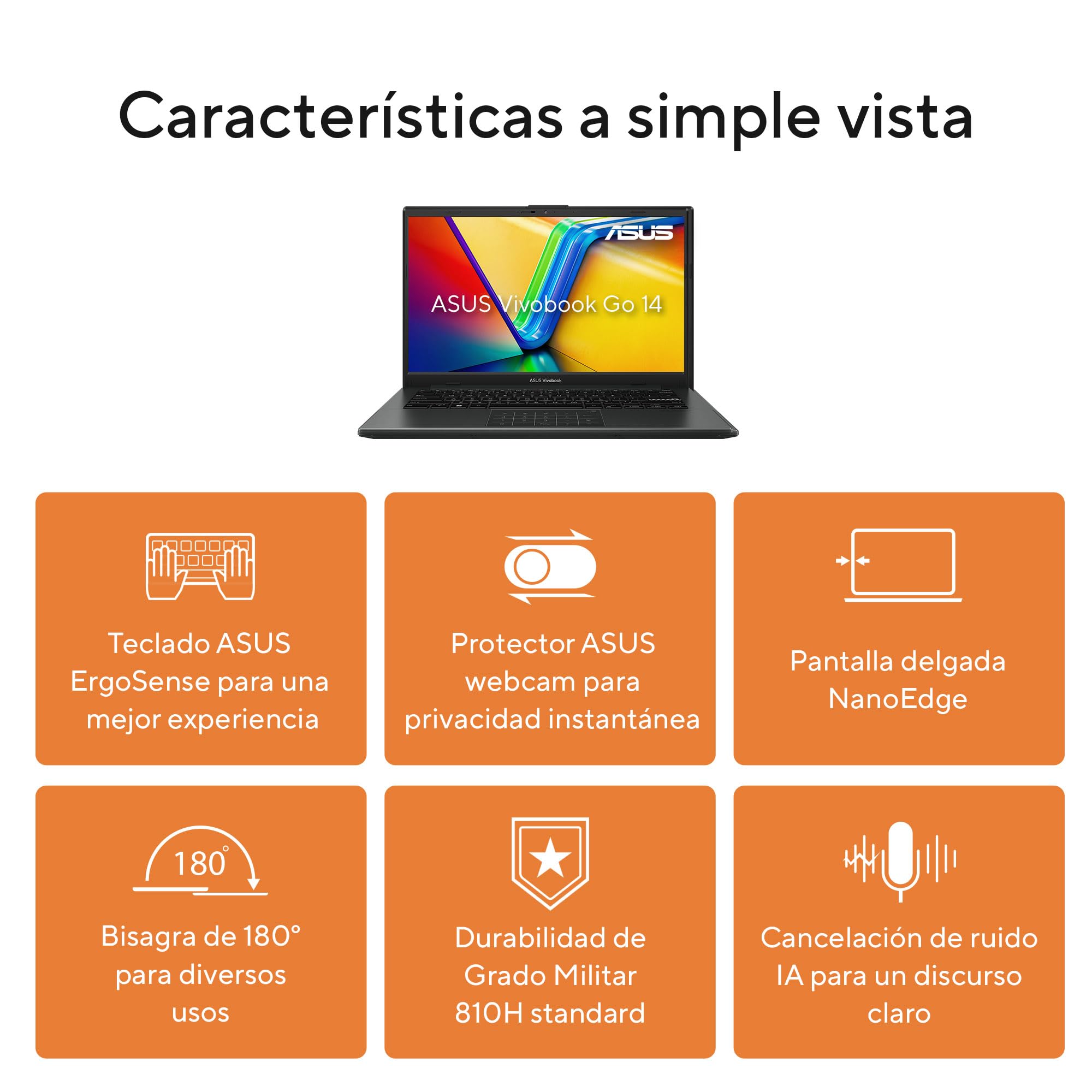 ASUS Vivobook Go 14/ Ryzen 3 7320U/ AMD Radeon Graphics/ 8GB - 512GB SSD/Wi-Fi 5 + Bluetooth 5.1/ Teclado en Español (Garantía y Servicio con la Marca en México)