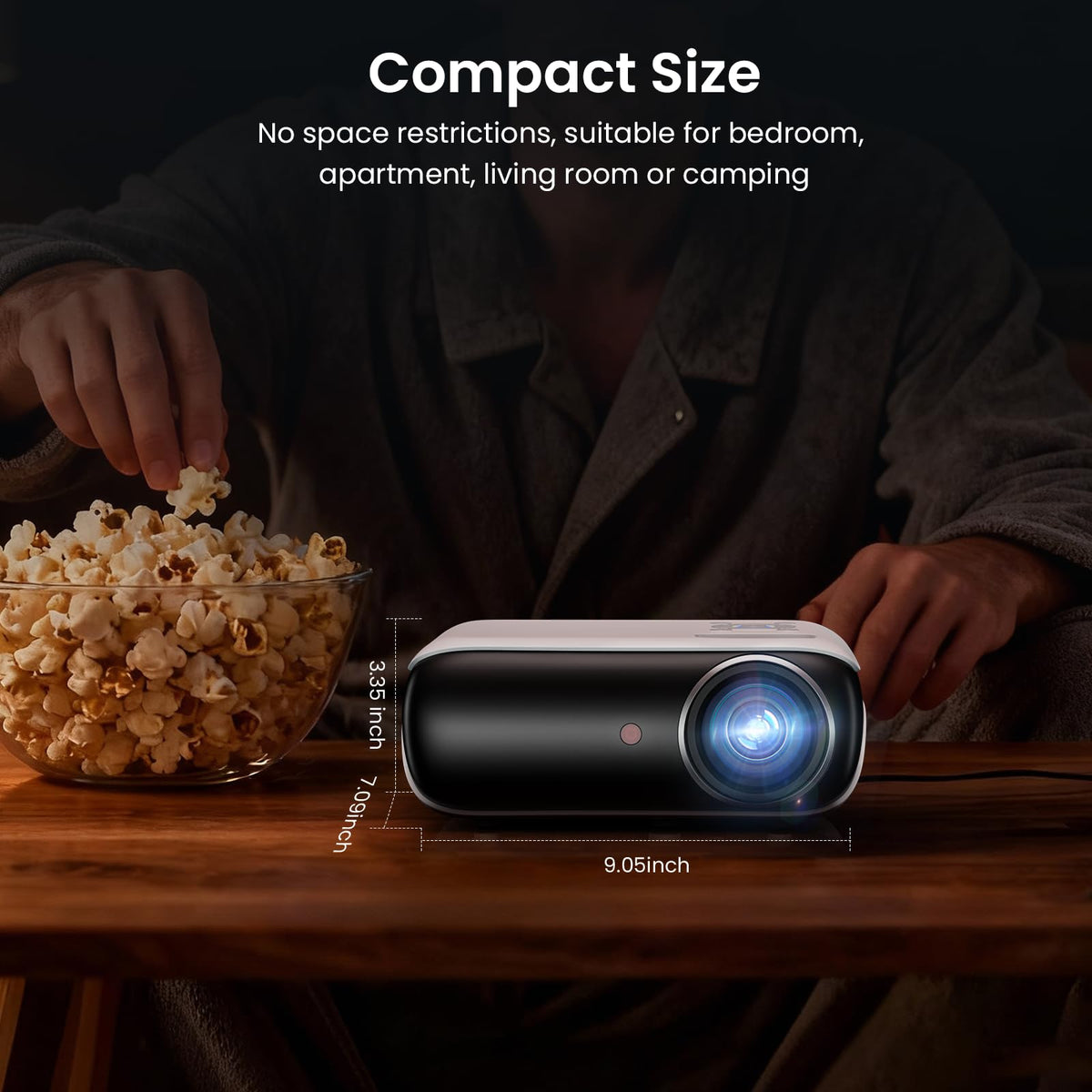 HAPPRUN Proyector, proyector Bluetooth Nativo 1080P, proyector de películas portátil para Exteriores de, Compatible con Smartphone, HDMI, USB, AV, Fire Stick, PS5