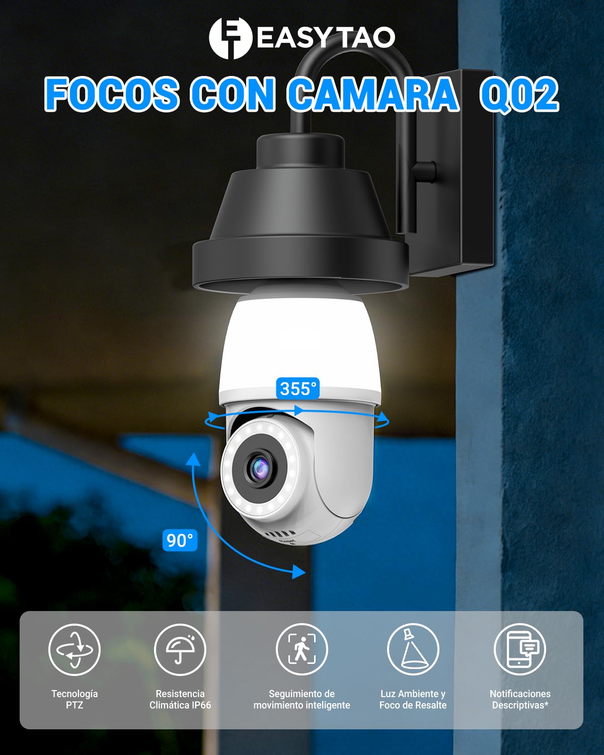 EASYTAO Cámara Foco WiFi 1080P, IP66 con Socket E27/E26, Bombilla Adicional