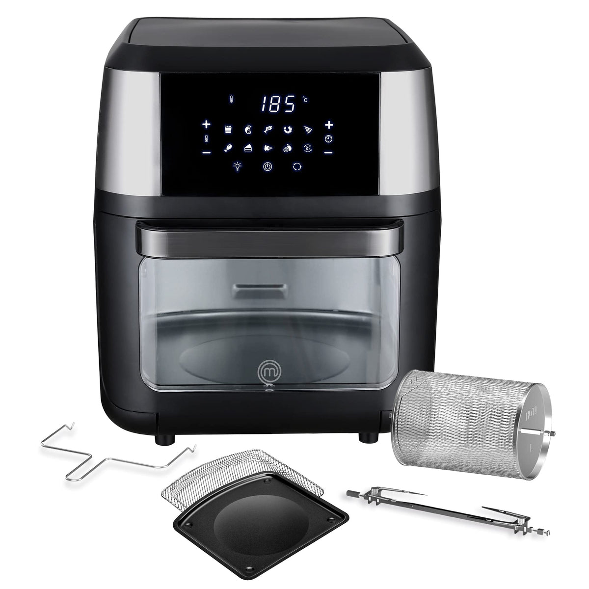 Hukën x MasterChef | Horno Freidora de Aire |10 Funciones para Freír, Hornear, Asar, Rostizar, Deshidratar | Capacidad de 12 Litros | Accesorios Incluidos | Puerta Desmontable | Acero Inoxidable