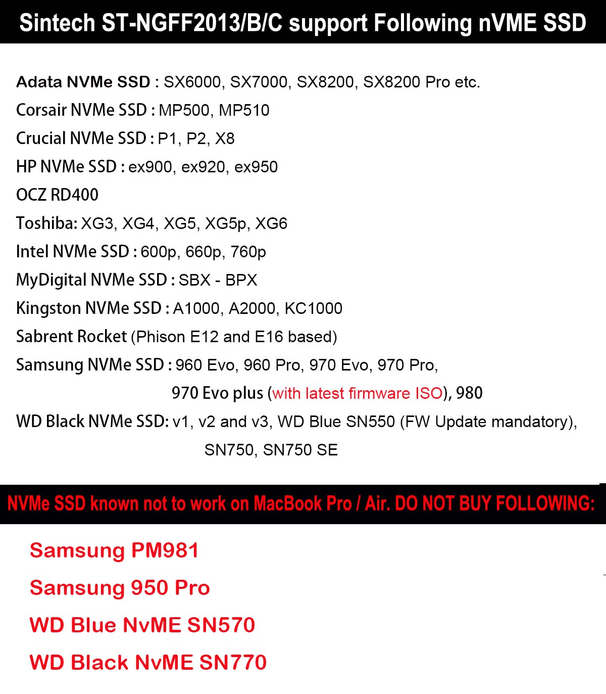 Sintech Adaptador SSD NVMe M.2 para Mac 2013-2015 (No compatible con MacBook Pro de principios de 2013)