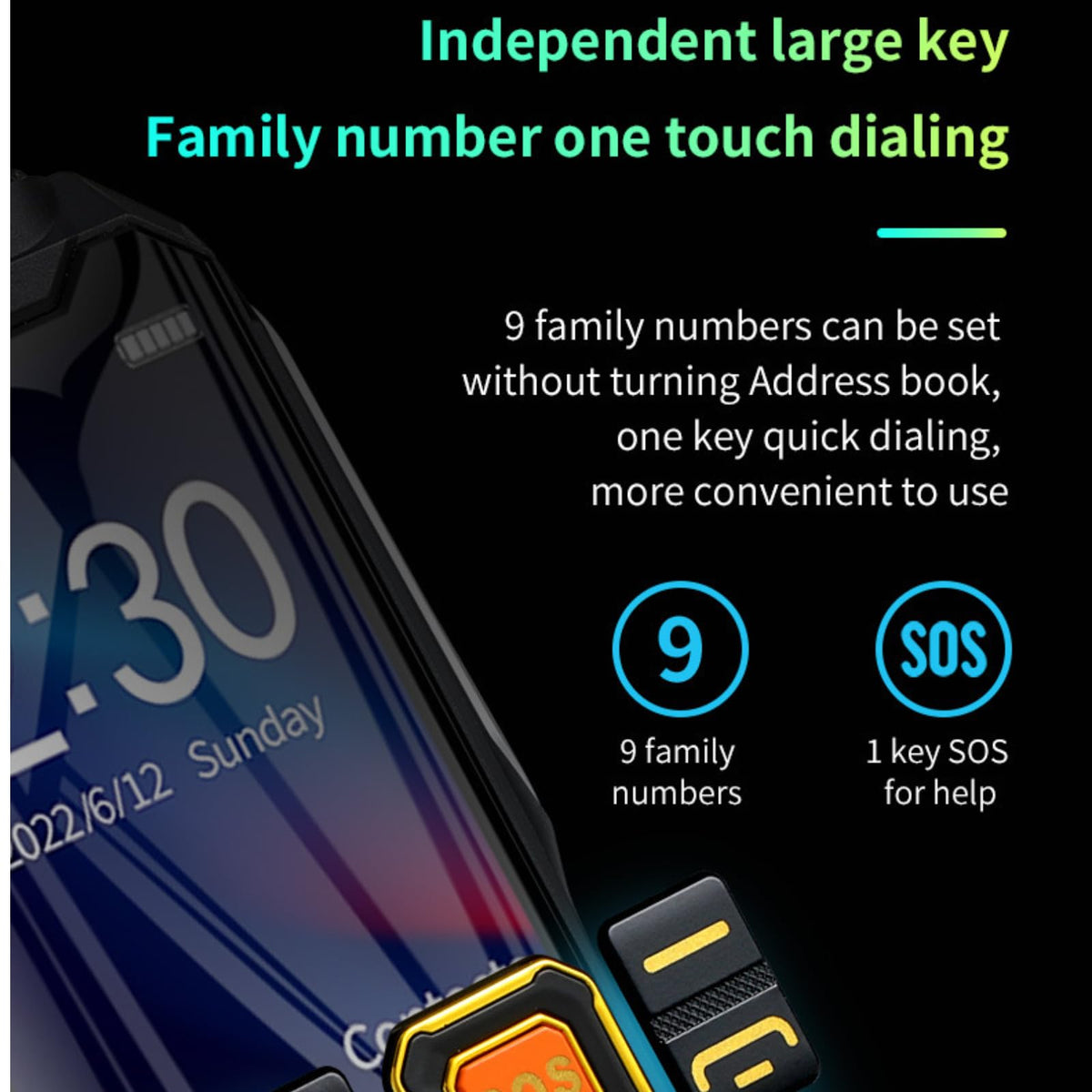 Teléfono celular para personas mayores, 2.6in Botones grandes de alto volumen 16800mAh Teléfono móvil de larga espera para personas mayores, música, radio, linterna 2G Teléfono celular multifuncional