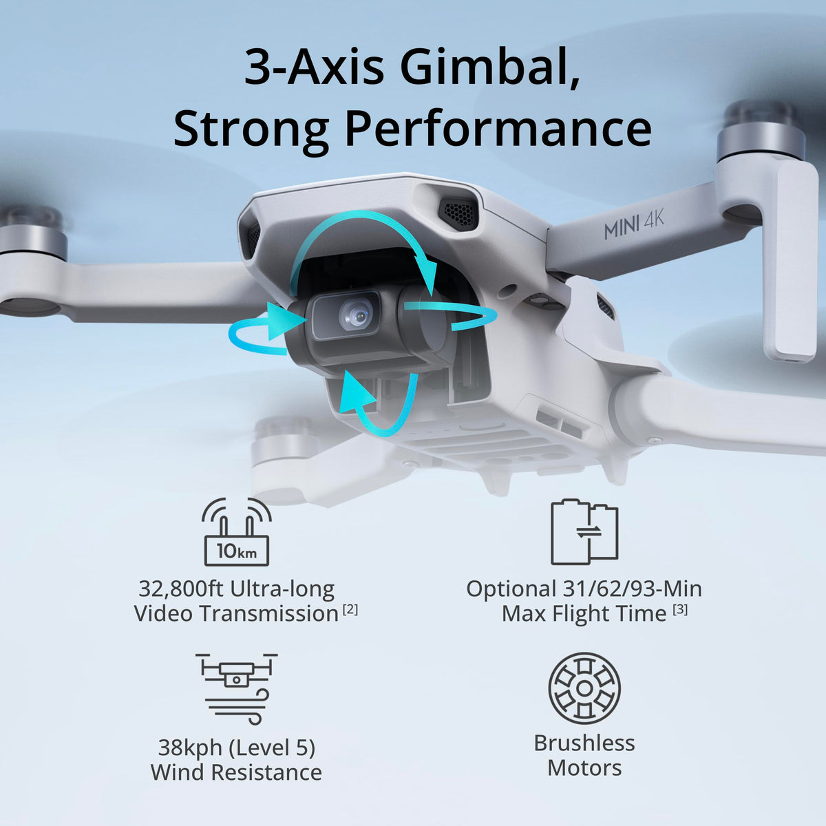DJI Mini 4K, dron con cámara 4K UHD para adultos, menos 249 g, estabilización de cardán 3 ejes, transmisión video de 10 km, retorno automático, resistencia al viento, 1 batería para un tiempo