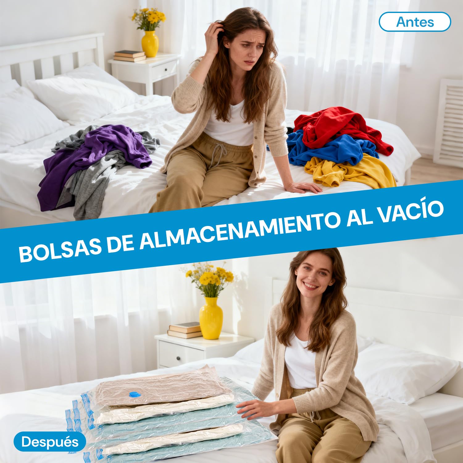 6 Piezas Bolsas de Almacenamiento al Vacío con Bomba Eléctrica, Almacenamiento Reutilizable, Bolsas de Compresión para Ahorrar Espacio 80%, Almacenar Edredones ropa Almohadas Mantas (80 * 120 6 pcs)