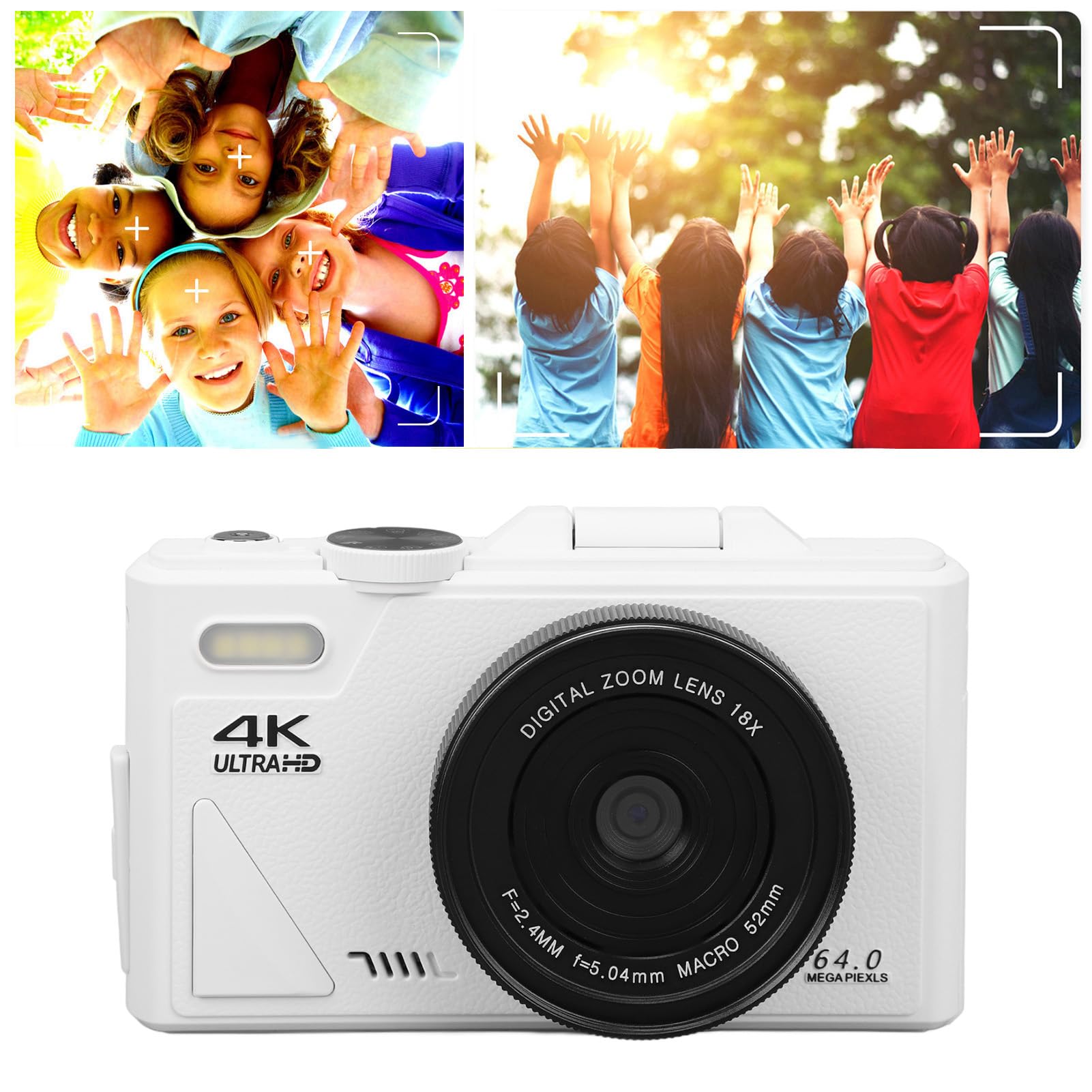 Cámara Digital Portátil de 64MP, Cámara 4K Vlogging para YouTube con Pantalla de 3 Pulgadas y Tarjeta TF de 32GB, Zoom Digital de 16X para Fotografía, Detección de Rostros, Lapso