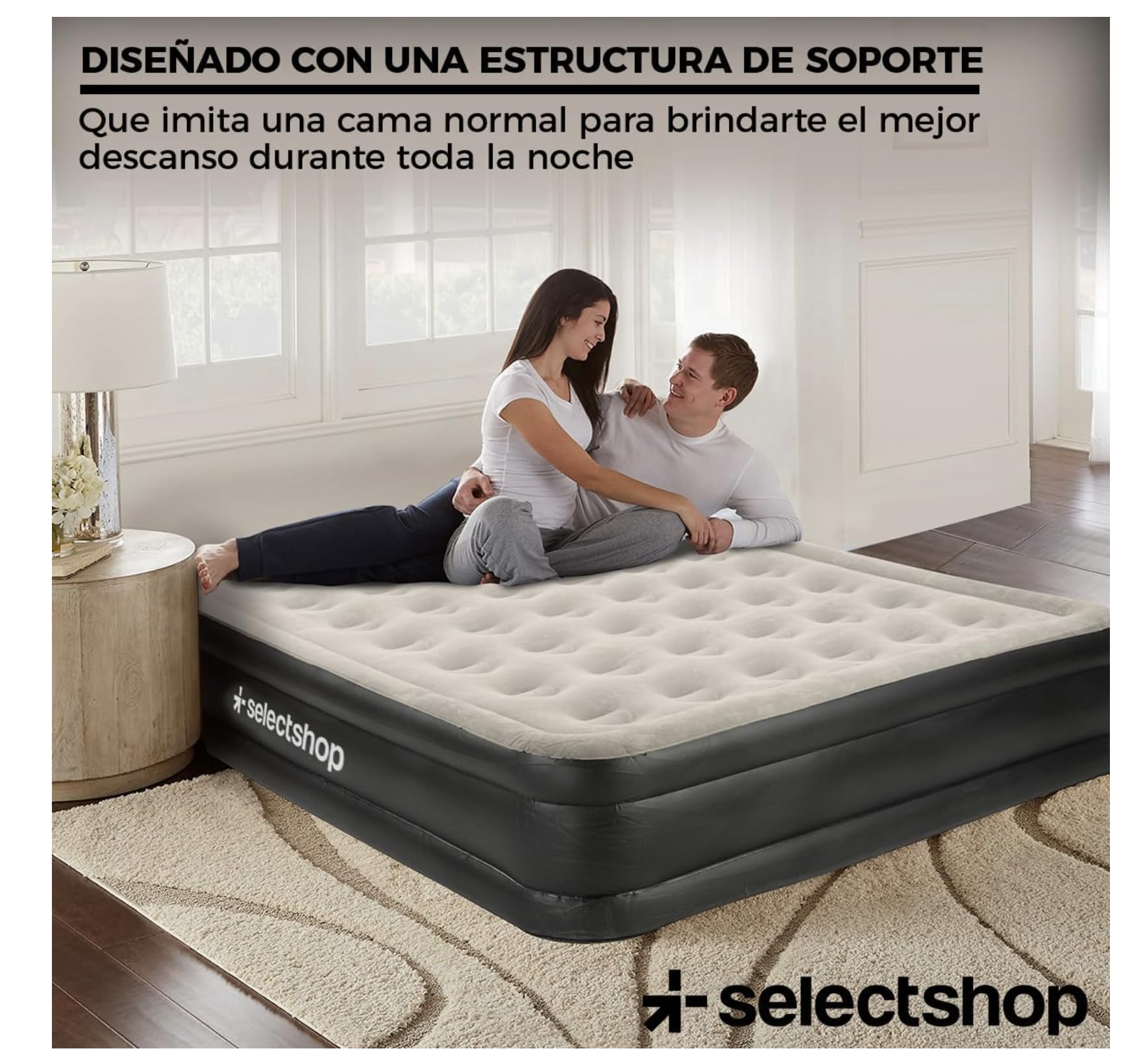 SELECTSHOP Colchón Inflable Queen Size con Bomba Incluida Cama Inflable para Camping Cama De Aire Elevada con Bomba Incluida Colchón Queen Size Inflable Duradero Resistente (Gris)
