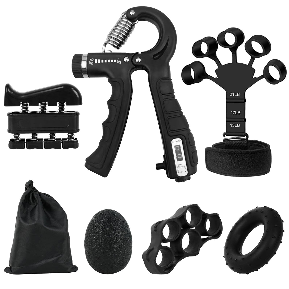 Soulbytes Ejercitador de mano 6 en 1 Fortalecedor de dedos y agarre con pelota, Hand gripper Finger exerciser Ejercicio de antebrazo Entrenador de fuerza para deportes de palma y antebrazos y dedos