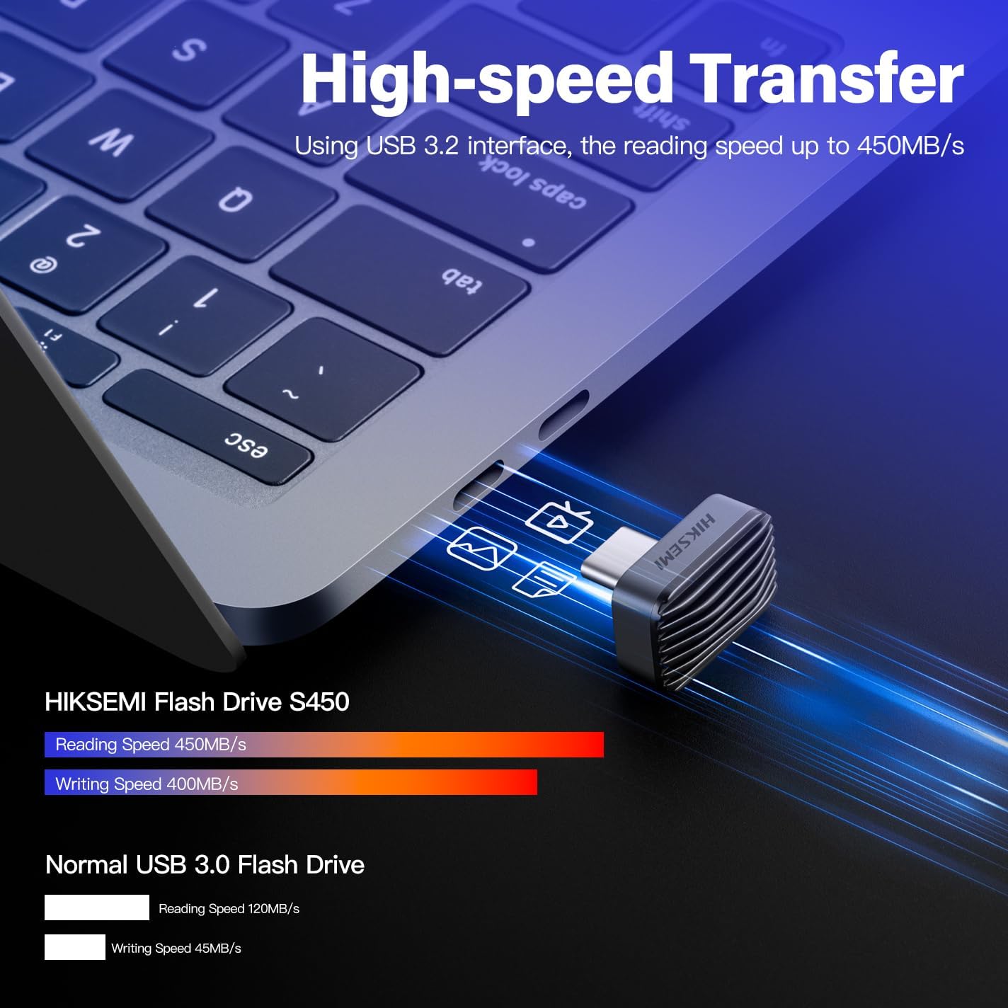 HIKSEMI S450 SSD Portátil, 256GB, Lectura: 450MB/s, Tamaño Nano 2.8g, USB 3.2 Tipo C, Funciona con Windows 11/10/8, macOS, Linux, Android, iOS/iPad OS, para Celular, Carro, TV, Cámara, Videoconsola