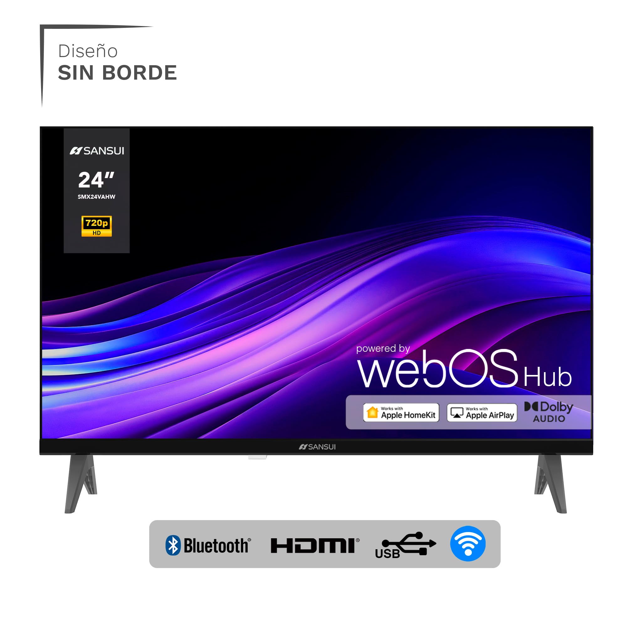 SANSUI SMX24VAHW TV 24" HD Smart TV, WiFi Sistema Operativo WebOS Series 2024 (24" HD)