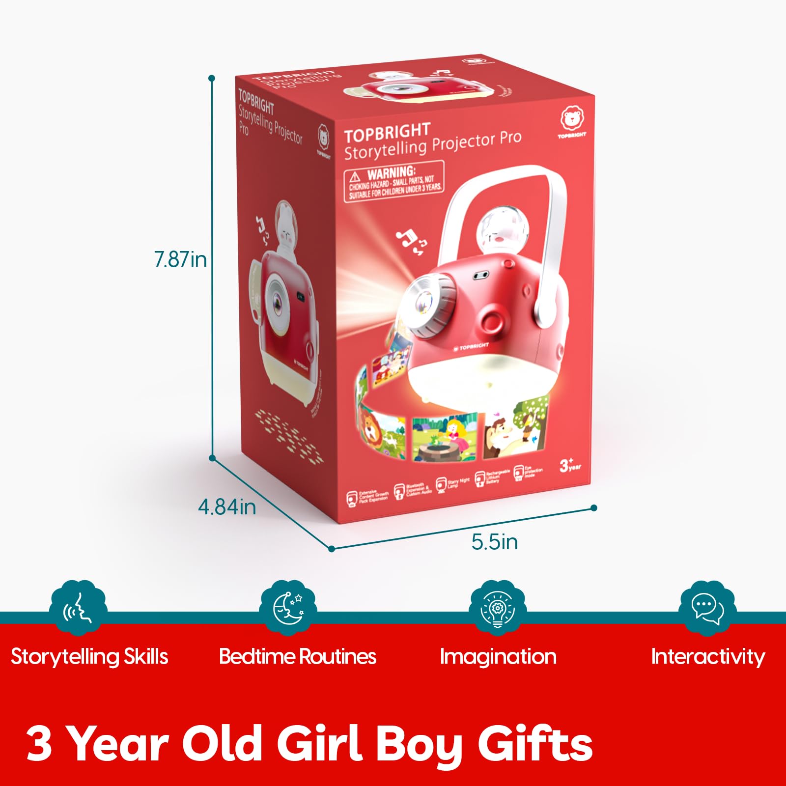 parte superior BRIGHT Proyector de historias para niños, libros de audio con 8 historias y música, juguetes para contar historias con luz nocturna, regalos de Navidad y Pascua, regalos de cumpleaños