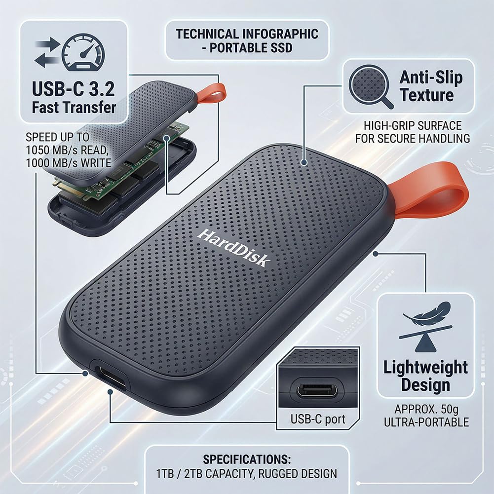 SSD externo portátil de 2 TB, unidad de estado sólido USB 3.1, almacenamiento externo móvil para uso diario, B