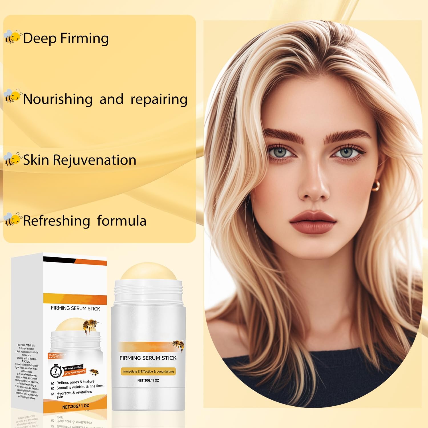 SINYI 2PCS Bee Firming Stick Serum，Suero Reafirmante En Barra, Crema Reafirmante Y Antiarrugas Avanzada, Hidratante , Levanta, Rellena Y Reafirma La Piel, Reduce Las Arrugas Y Las Líneas Finas, Restaura La Elasticidad De La Piel, Suero En Barra, Adecuado