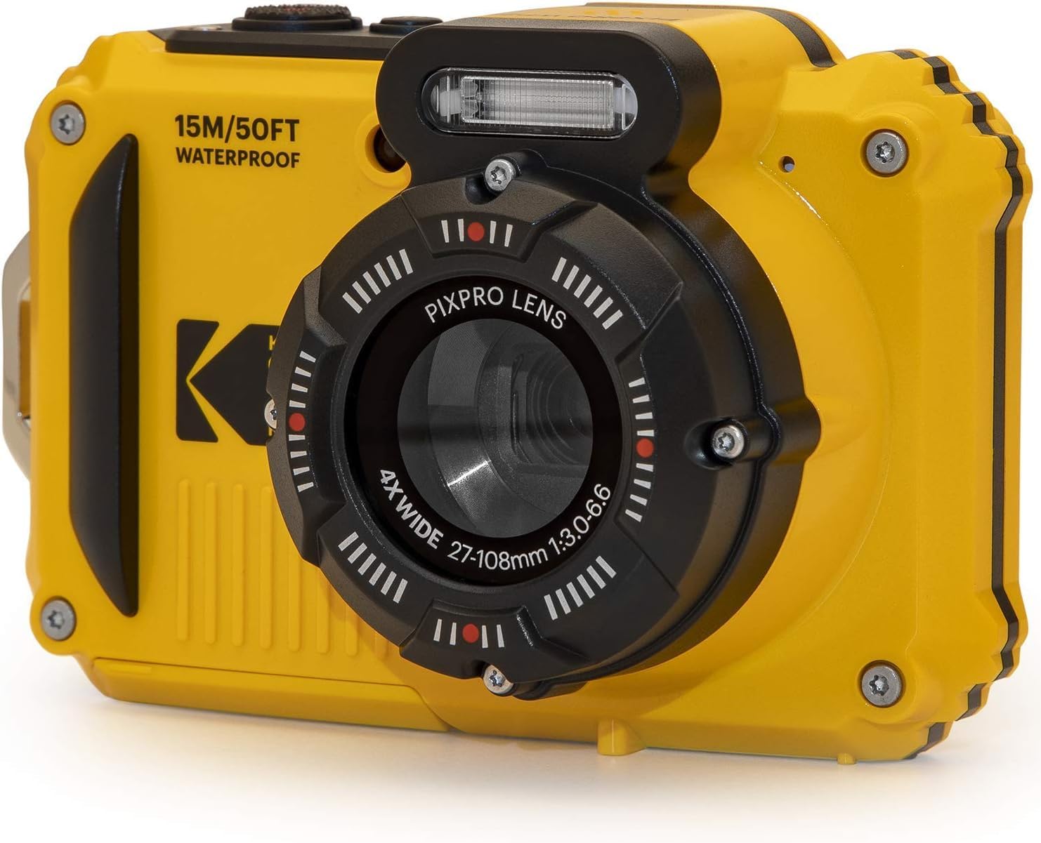 Kodak PIXPRO WPZ2 - Cámara digital resistente al agua, a prueba de golpes, 16 MP, zoom óptico 4X 1080P, vídeo Full HD, 2.7 LCD (amarillo), tarjeta SD de 32 GB, estuche negro para cámara compacta