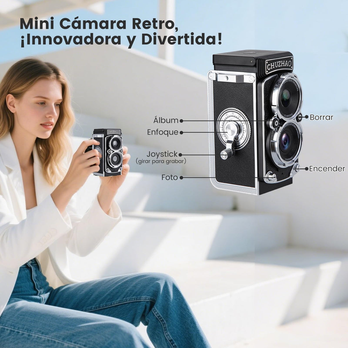 KOZFULE Camara Digital Retro, Camara Fotografica Portátil, Cámara Réflex de Doble Lente con Memoria de 16 GB, Cámara para Viajes, Fotografía, Regalos de Cumpleaños(Gris)