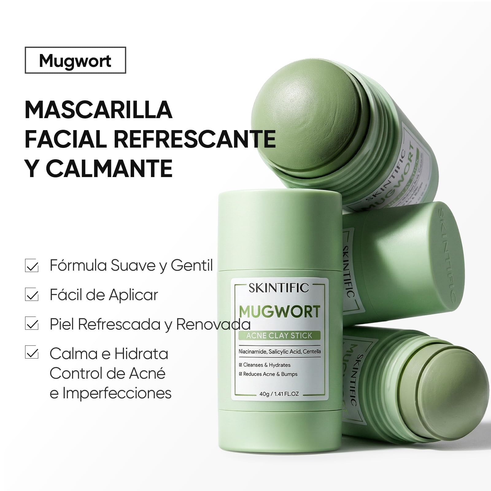 Skintific Mascarilla Facial en Barra de Mugwort para Limpieza Profunda, Stick de Arcilla Purificante con Mugwort para Puntos Negros, Skin Care Coreano para Control de Grasa y Piel Sensible, 40G