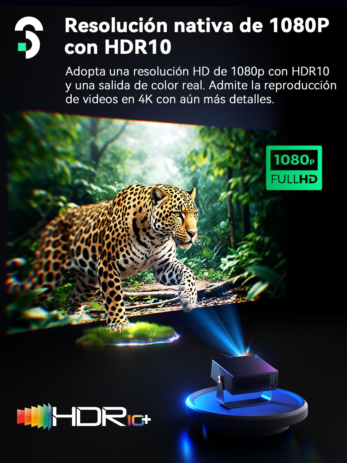 SOOMFON SK3 Android Proyector 4K Soporte Netflix Oficial WiFi y Bluetooth, 1080P Nativo 500 ANSI, Enfoque Automático y Corrección Keystone, Portátil para Cine en Casa y Exterior hasta 200"