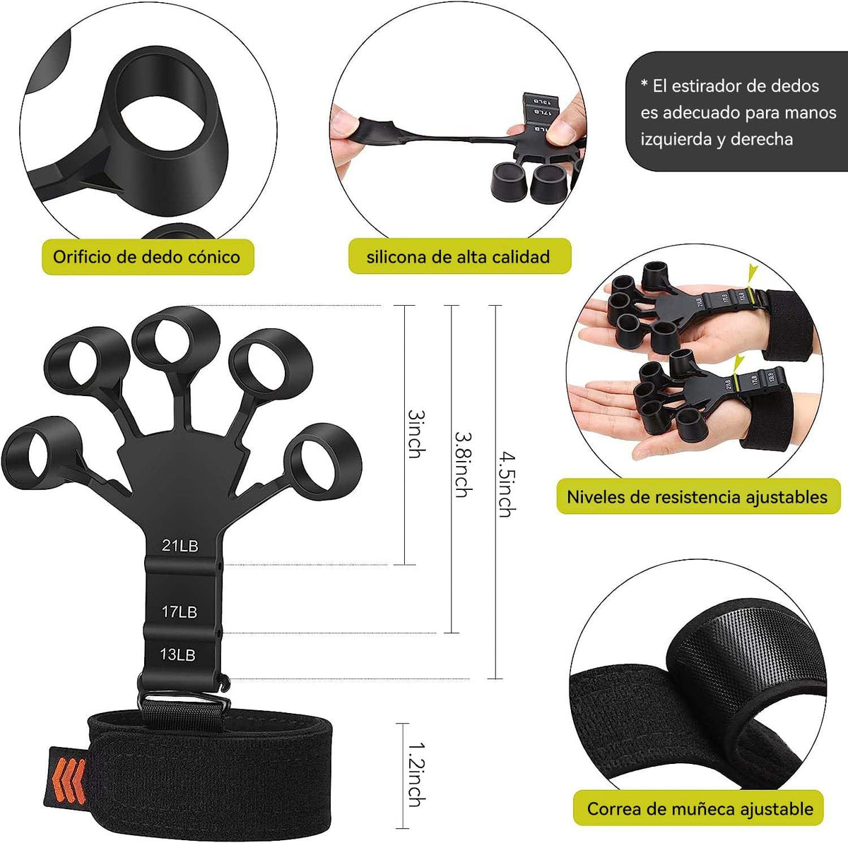 Fortalecedor de Agarre, 5 en 1 Ejercitador de Mano con Fortalecedor de Agarre de Mano,Pelota Antiestrés y Anillo de Entrenamiento de Antebrazo Para la recuperación y el fortalecimiento de las articulaciones de los dedos (Pack de 5)