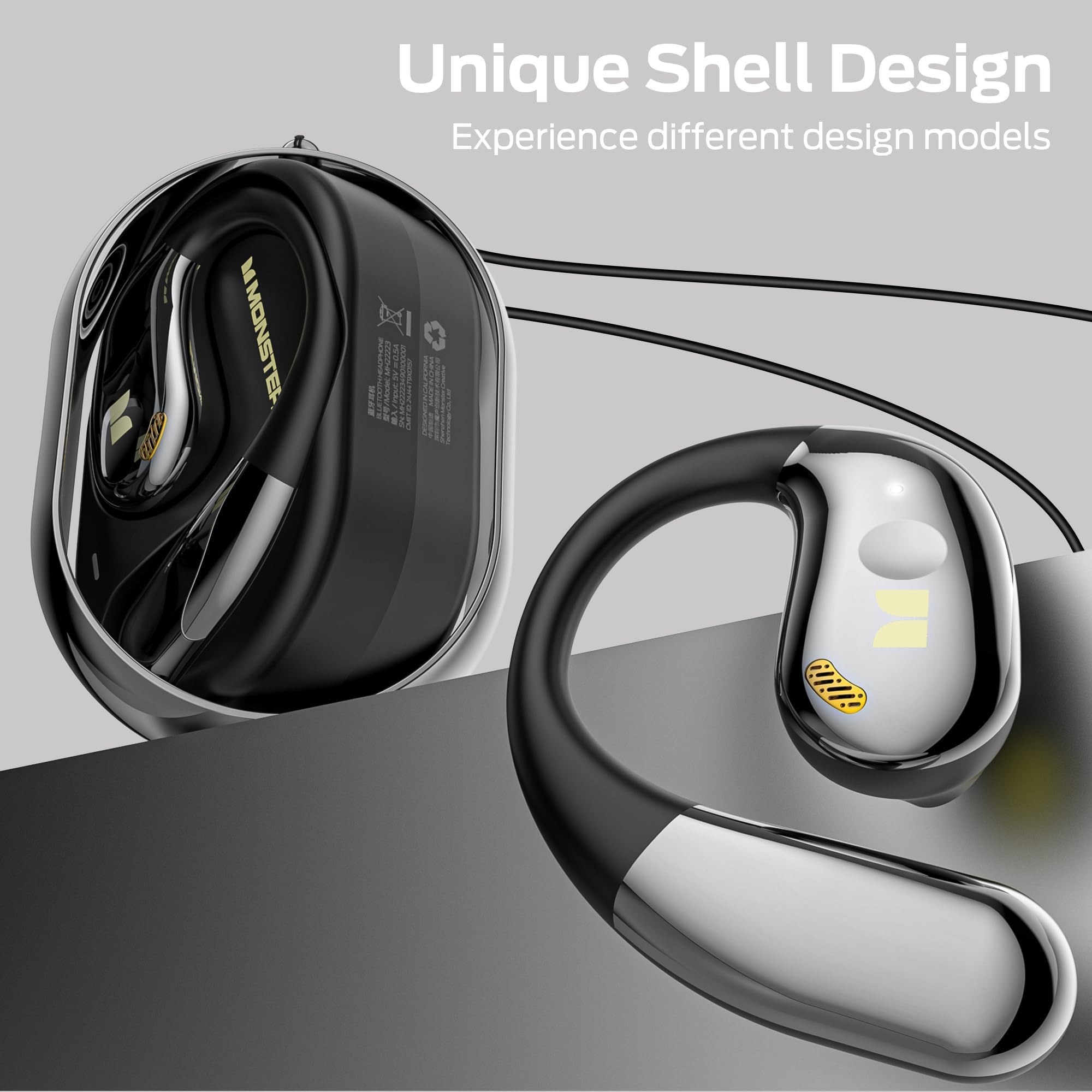 Monster Open Ear AC360 Audífonos, Auriculares Bluetooth Rotativos con Cordón, Bluetooth 6.0 Mejorado, Ultra Cómodos, Llamada Clara, Control Táctil, 24h de Reproducción, Resistente al Agua IPX5, Negro