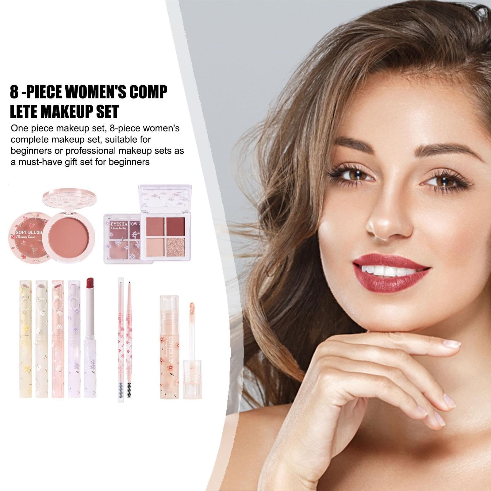 Juego De Paletas De Maquillaje Coreanas, 8 Piezas Kit Para Niñas Principiantes, Cosmético Corrector, Lápiz De Cejas, 4 Labiales Aterciopelados, Sombras De Ojos, Rubor,