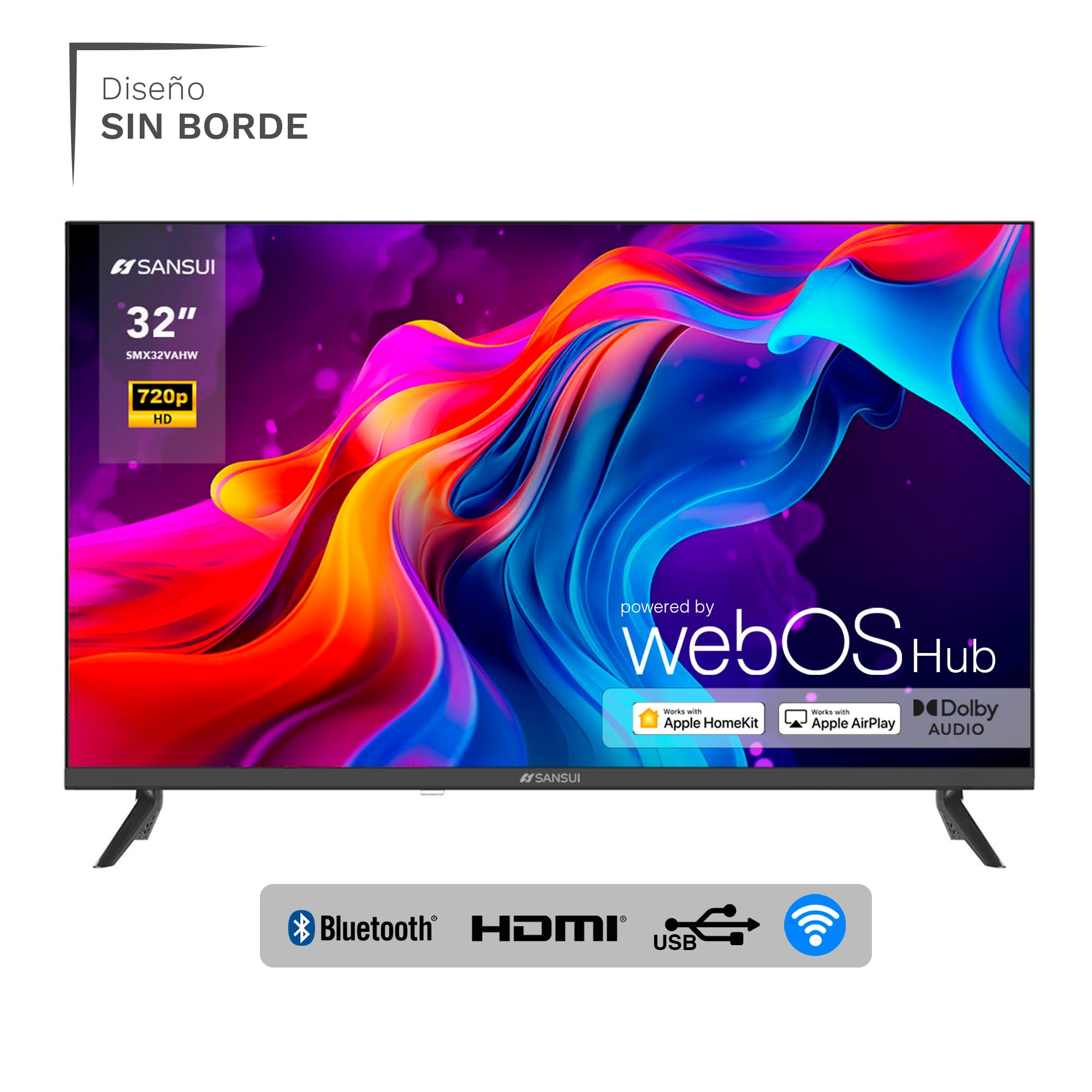 SANSUI SMX32VAHW TV 32" HD Smart TV, WiFi Sistema Operativo WebOS Series 2024 (32" HD)