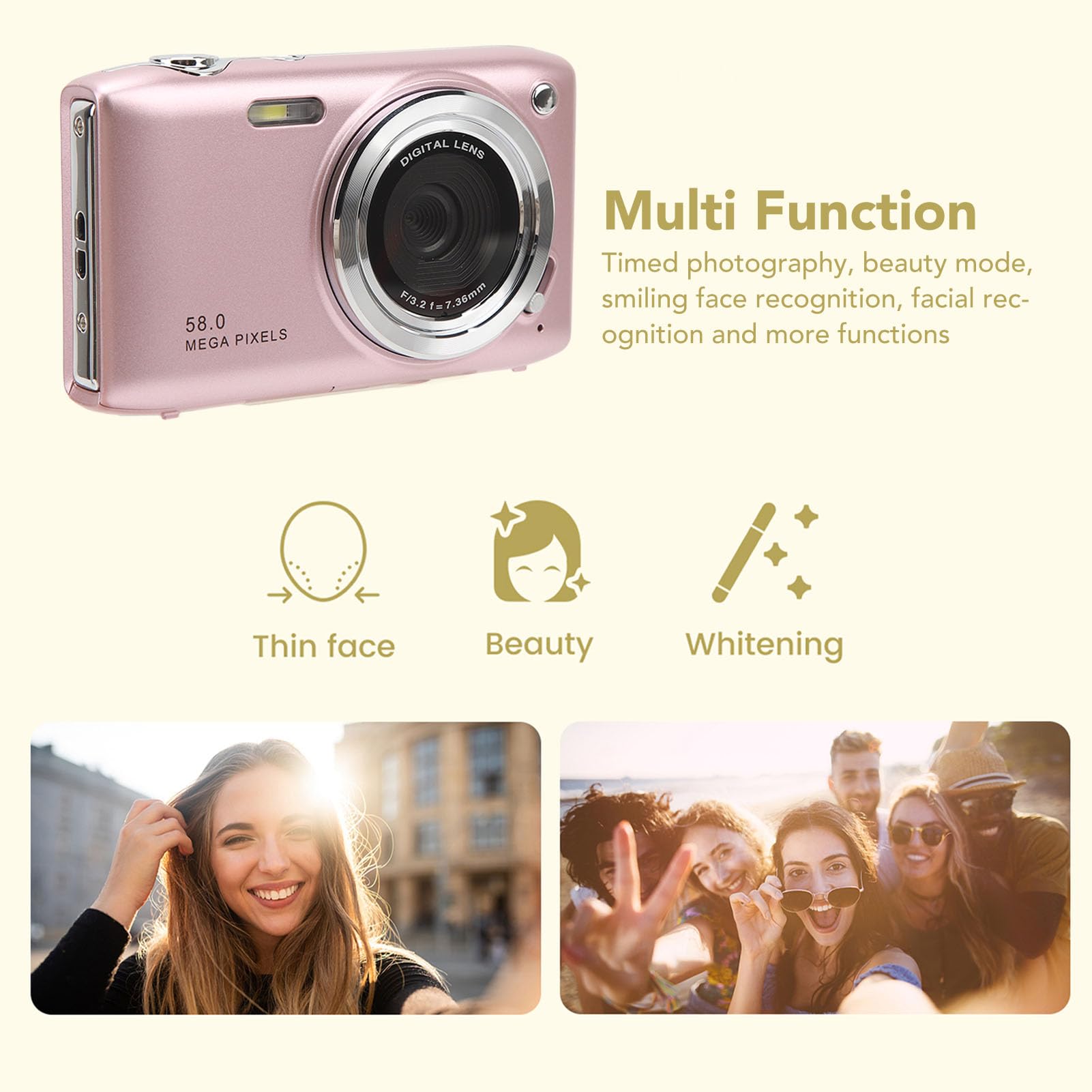 Cámara Digital, Cámara de Fotografía Temporizada Fija con Zoom 16X de 58MP 4K HD con Pantalla de 2,88 Pulgadas, Cámara de Vídeo Portátil para Reuniones Deportivas (-2214230088412)