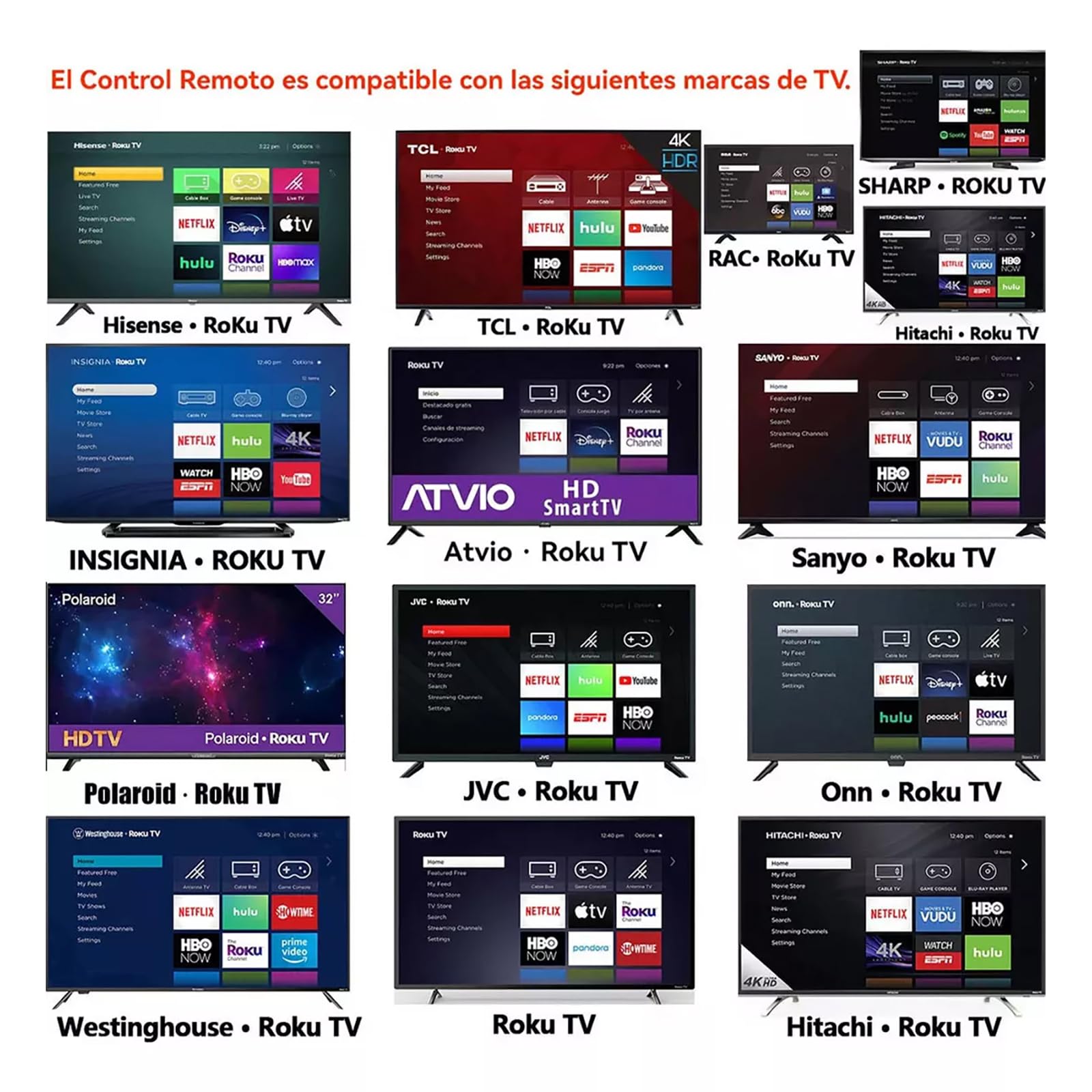 DOMOKO Control Remoto Compatible con Roku TV TCL Hisense ONN Hitachi Element Westinghouse Philips JVC TVs con Cuatro Teclas de Acceso Rápido