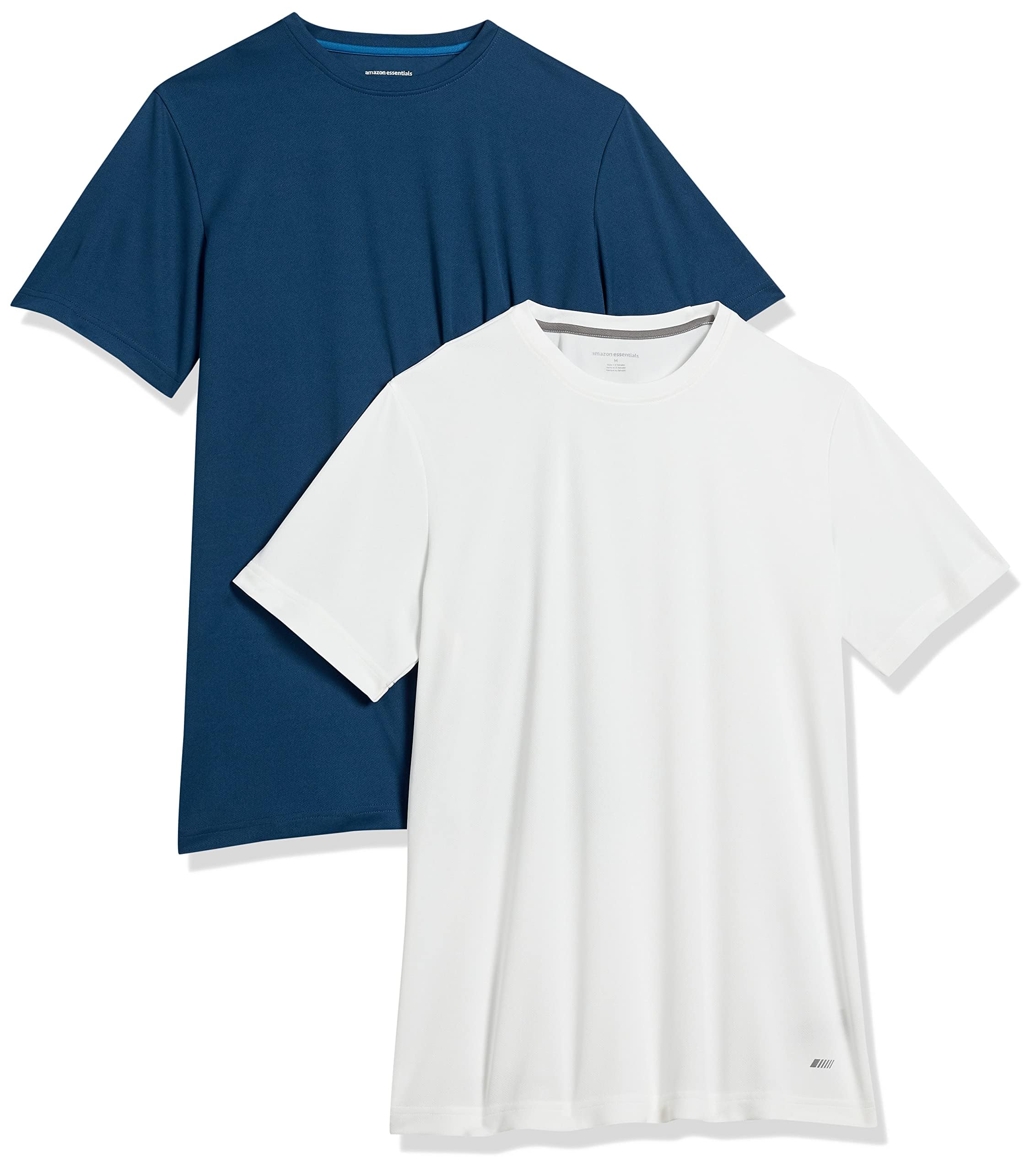 Amazon Essentials Men's Performance Tech T-Shirt, Pack of 2, Navy/White, Medium