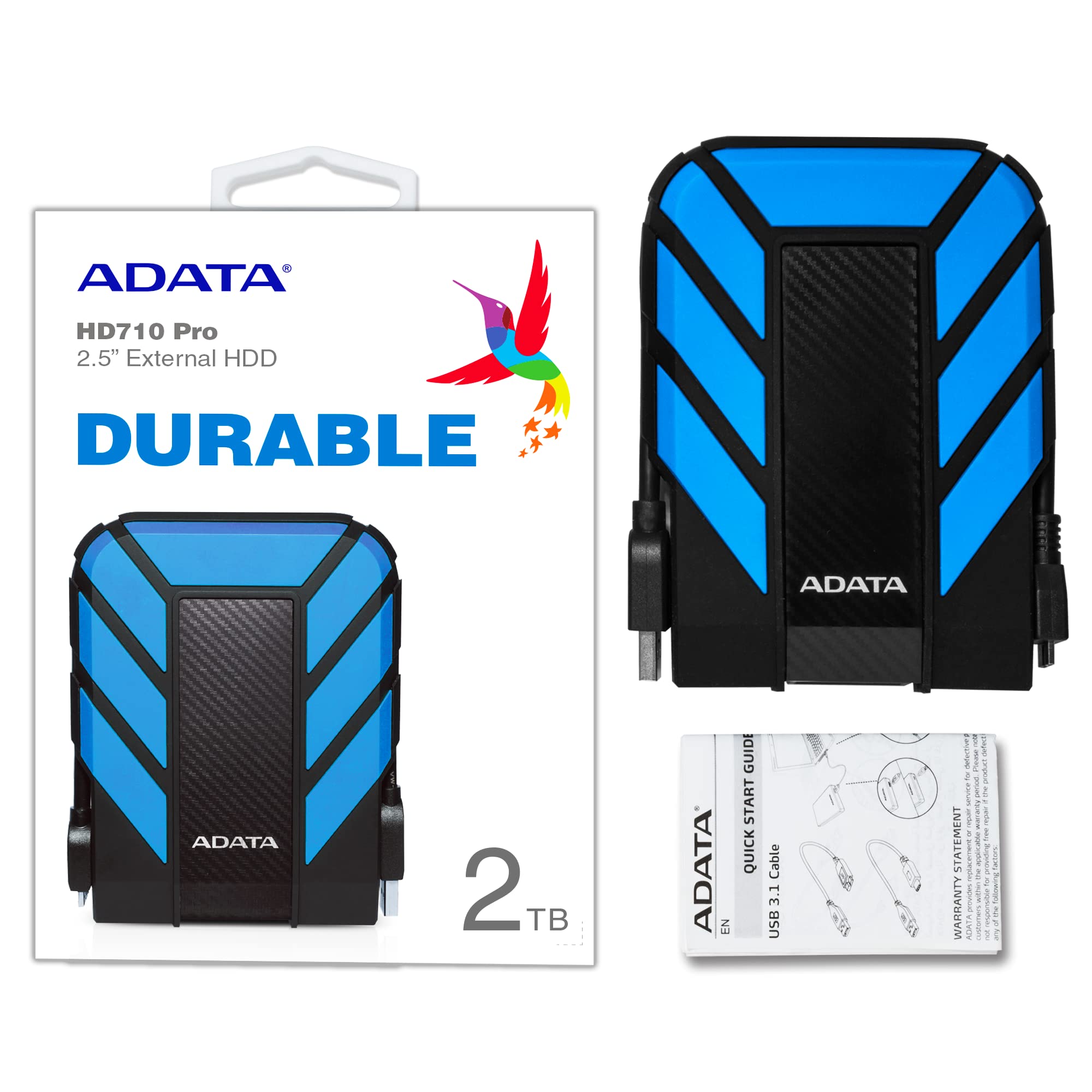 ADATA Disco Duro Externo HDD HD710P, 2 TB, Resistente a golpes,agua y polvo, certificación grado militar, Color Azul