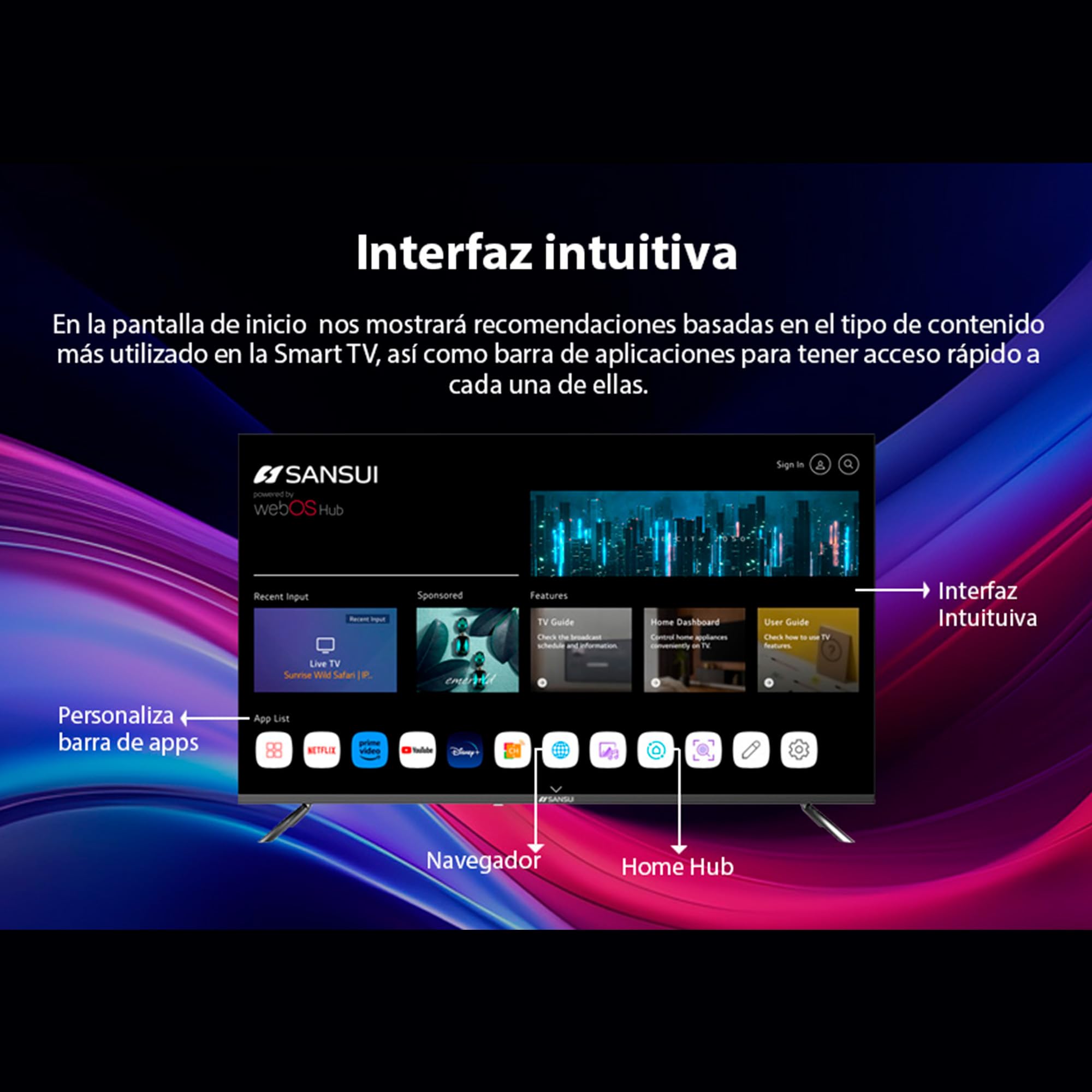 SANSUI SMX32VAHW TV 32" HD Smart TV, WiFi Sistema Operativo WebOS Series 2024 (32" HD)