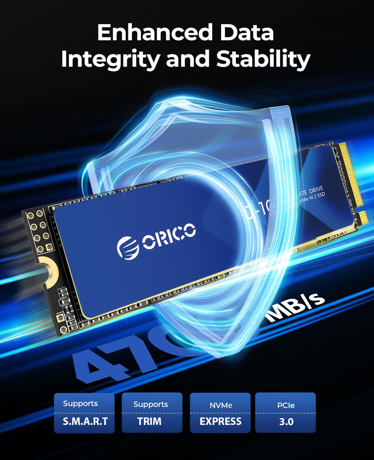 ORICO NVMe SSD 512GB M.2 con disipador térmico, PCIe Gen3x4 2280 Internal Solid State Drive, SLC Cache 3D NAND, hasta 3100MB/s, Compatible con portátiles y PC de sobremesa-J10