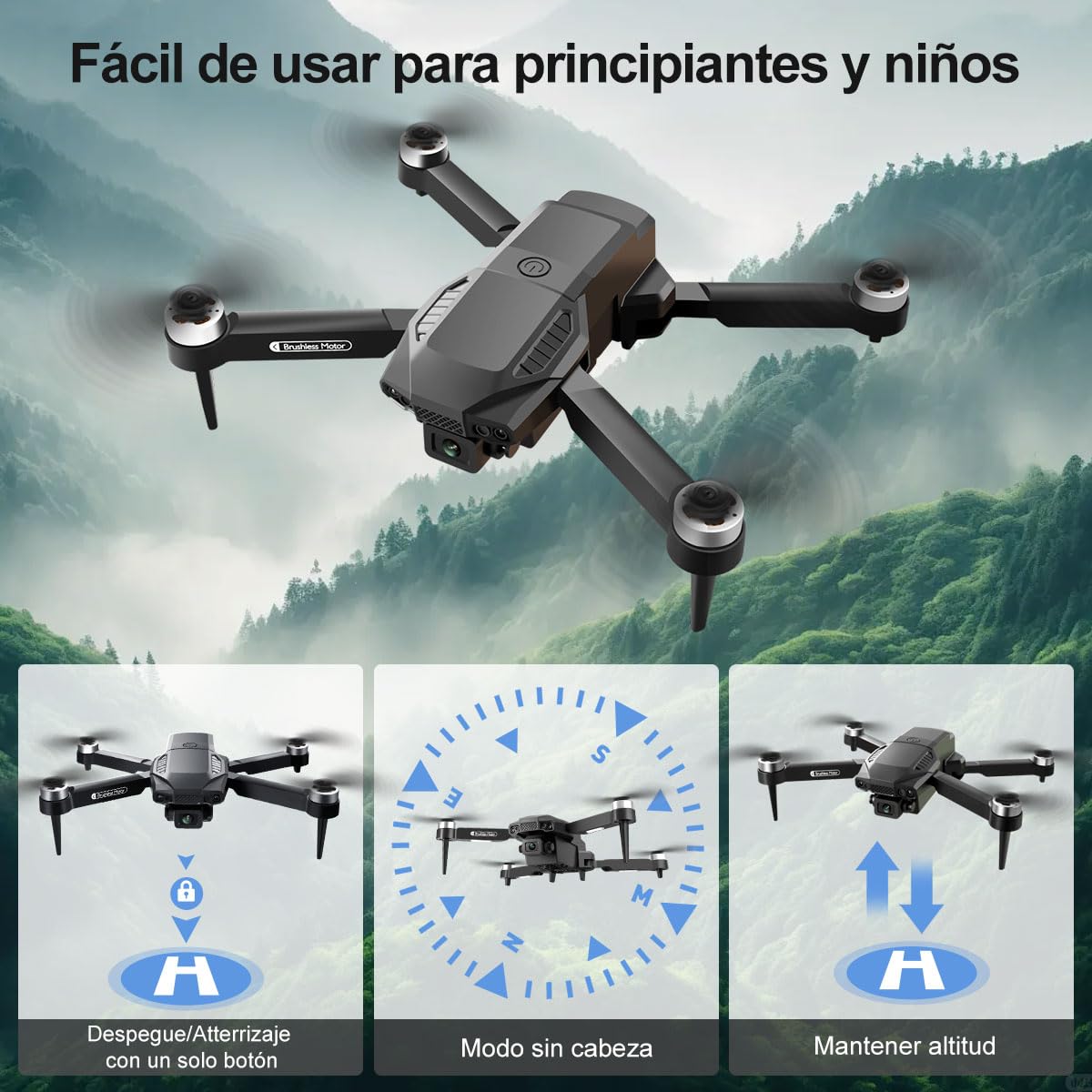 AXNEN Mini Dron Con Cámara 4K,Drones con motor sin escobillas con 3 baterías,Dron FPV portátil plegable,Drone 4K para Principiantes, Adolescentes y Adultos