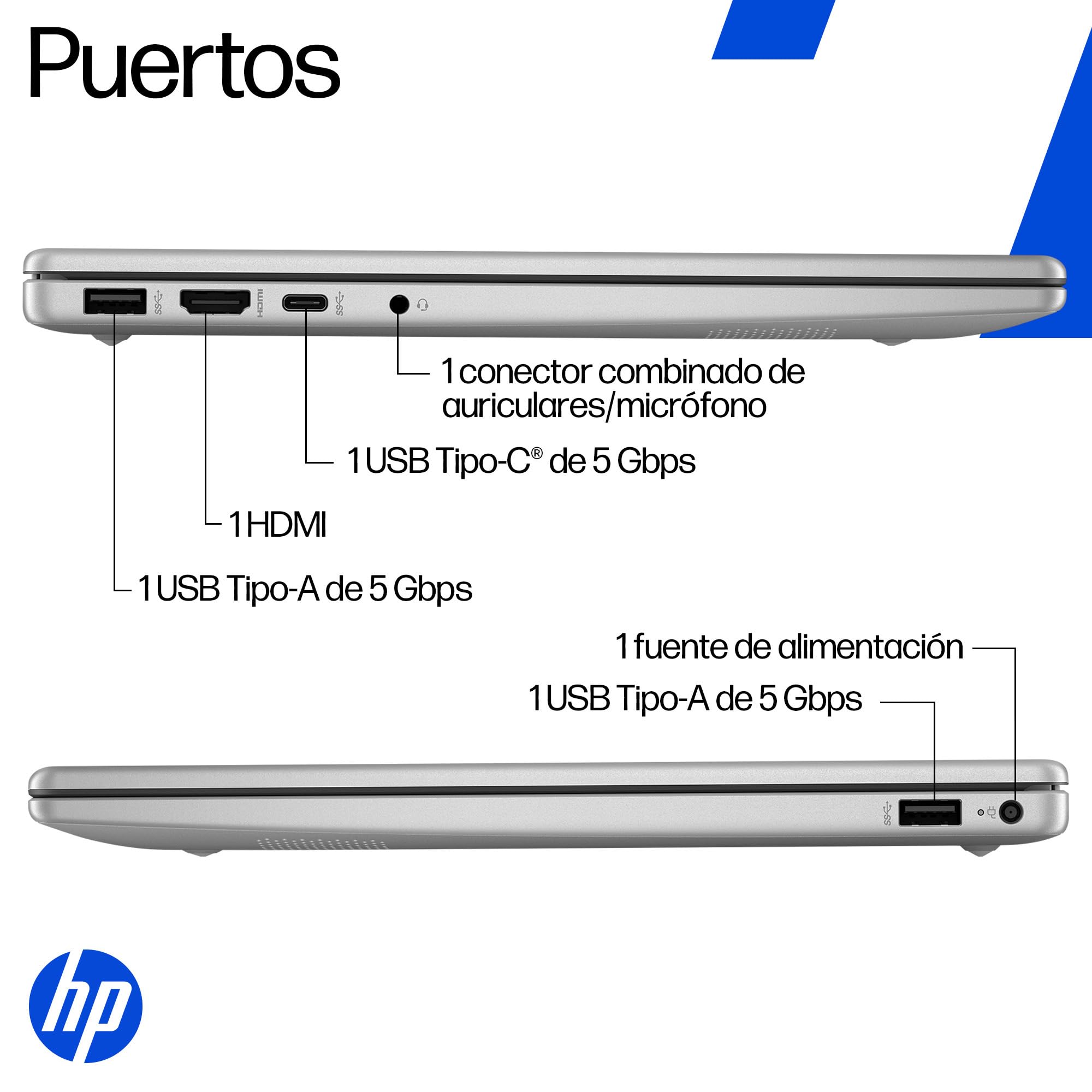 HP Laptop 14-ep0252la, Intel Core i5, 8 GB, 512 GB SSD, 14", FHD, Windows 11 Home, Teclado en Español, Garantía México, Plateado