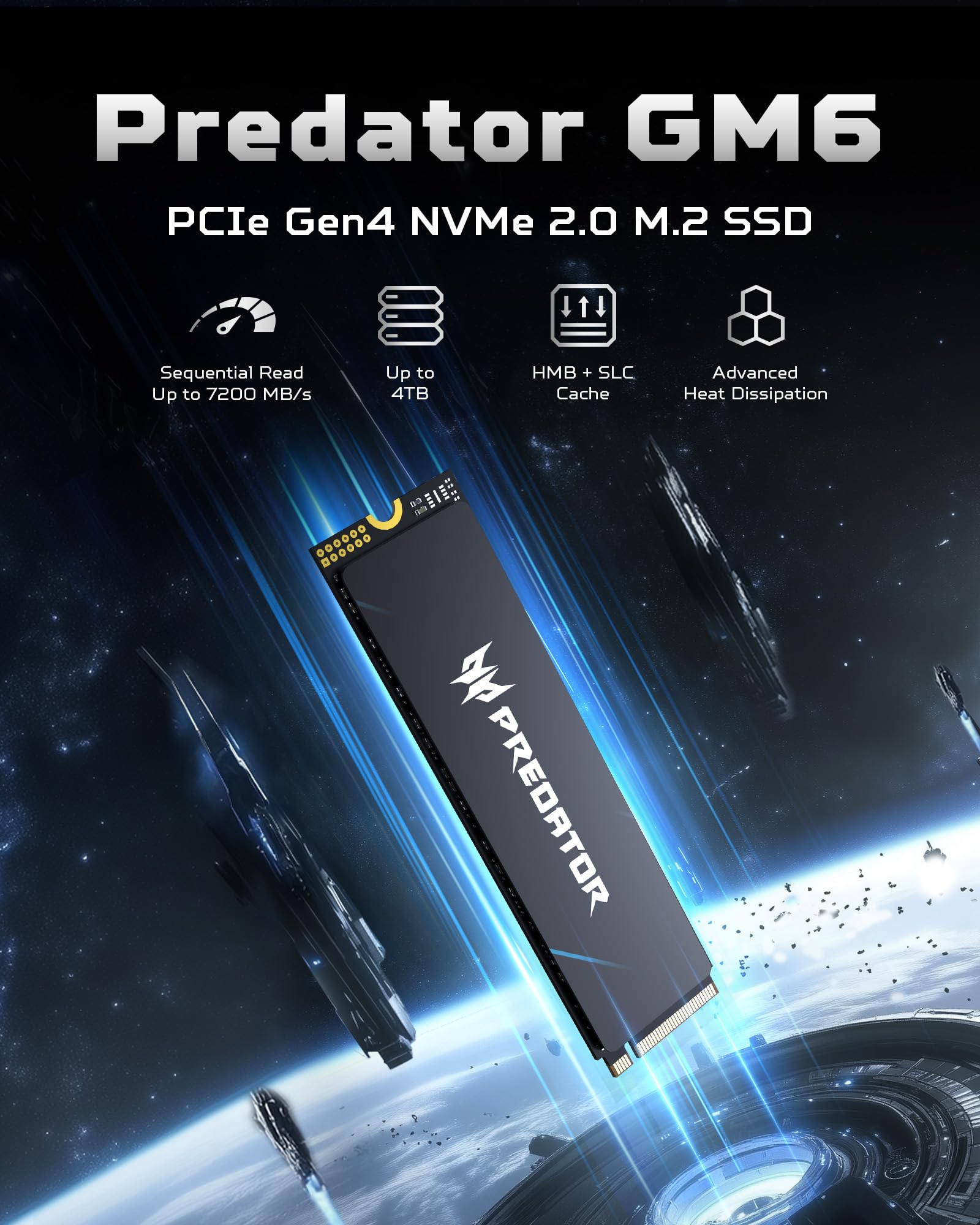 Acer Predator GM6 1TB M.2 NVMe SSD PCIe 4.0, Velocidad de Lectura de hasta 7200 MB/s, Disco Duro Interno Profesional, Memoria para Juegos, Compatible con PC, portátil y PS5