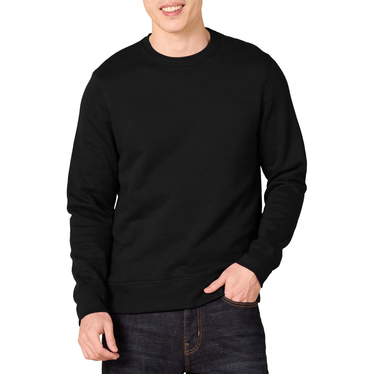 Amazon Essentials - Sudadera de forro polar con cuello redondo para hombre (disponible en tallas grandes y altas), color negro, talla M