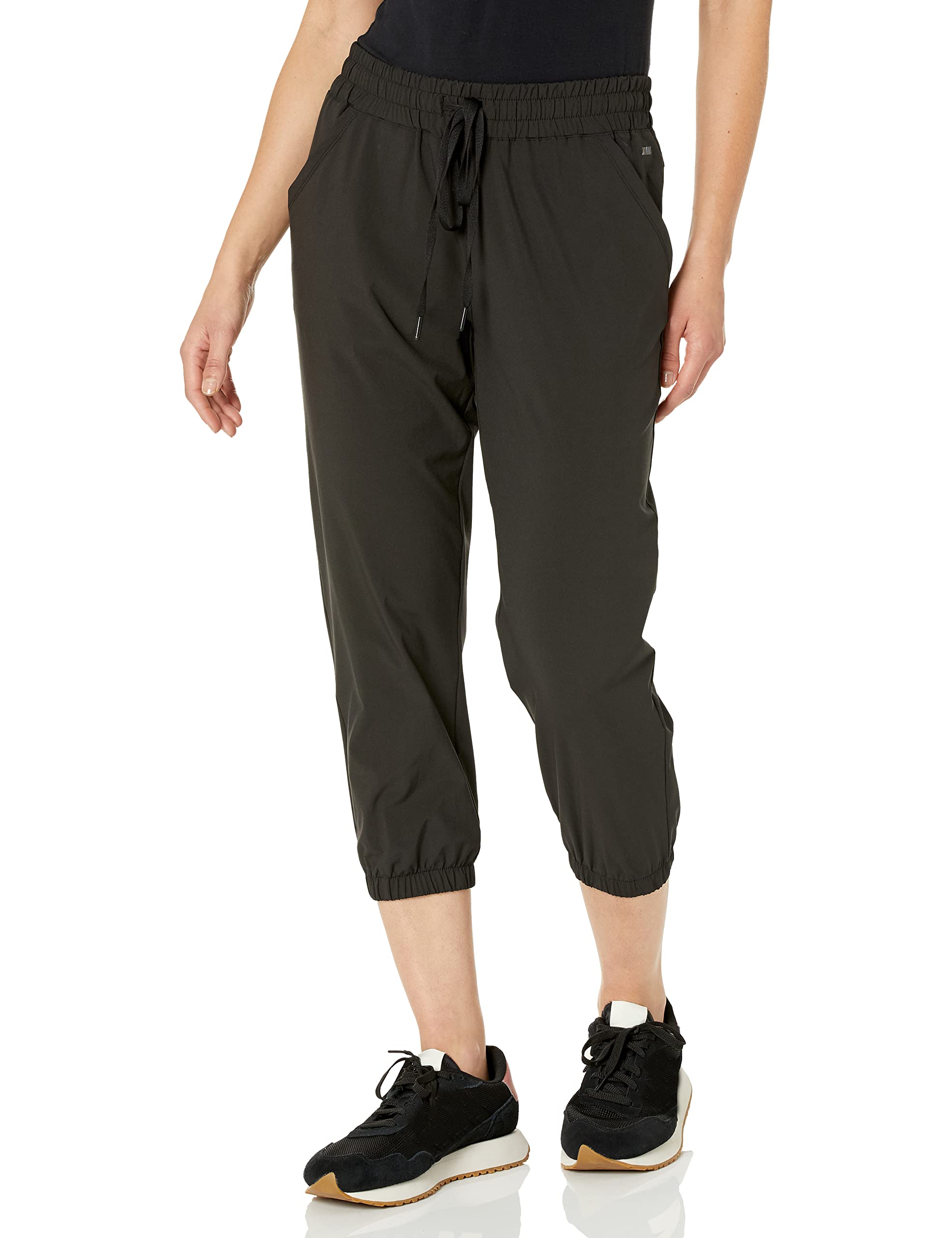 Amazon Essentials - Pantalón deportivo elástico para mujer, color negro, talla G